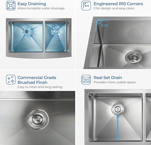 Miniatura 4 de KIBI Fregadero con estación de trabajo de cocina de doble tazón de 36 pulgadas, fregadero frontal de acero inoxidable duradero con cuencos profundos