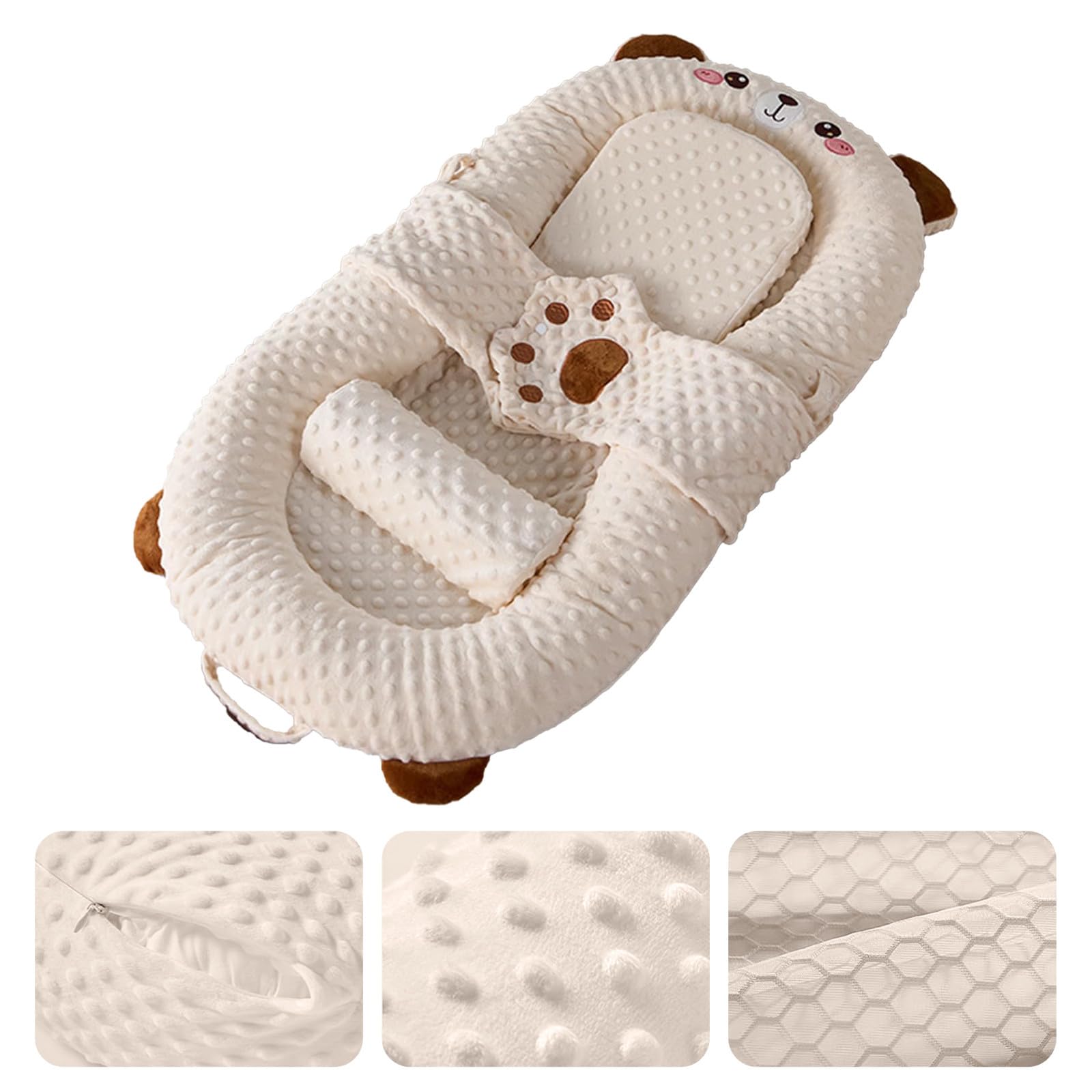Sdraietta portatile per neonati, cuscino per sputacchiera morbido e confortevole, fodera rimovibile, pieghevole per neonati (Beige, 94X45cm)