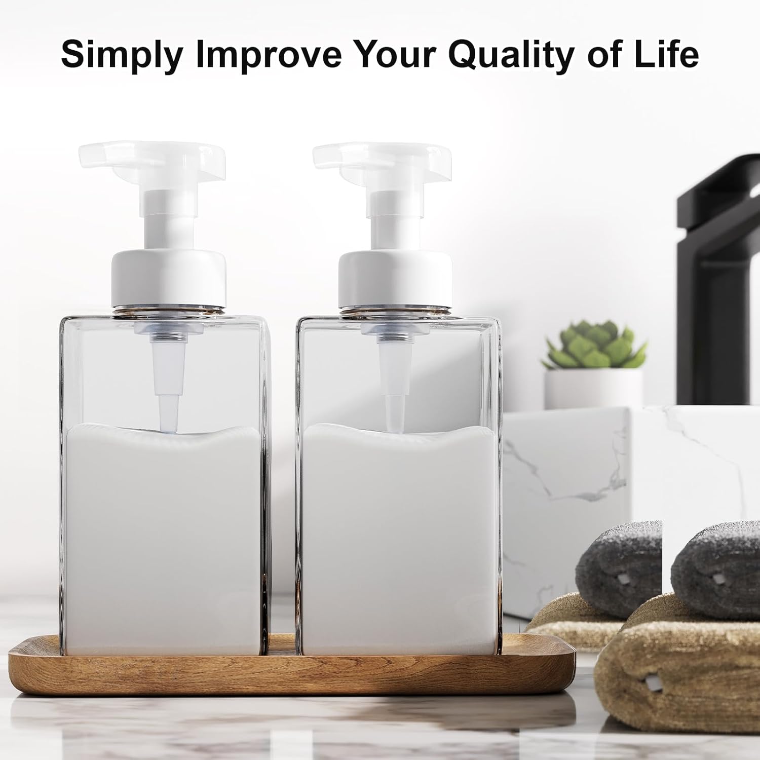 Foaming Soap Dispenser for Bathroom & Kitchen 15 Oz, Refillable Foam Hand Soap Dispenser for Liquid Soap, 2Pcs Foam Pump Bottle with Waterproof Labels, Clear - Image 6