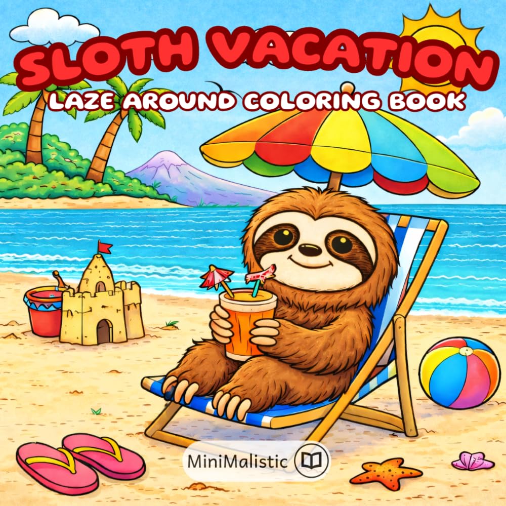 Sloth Vacation: Laze Around Coloring Book, Easy and Fun Coloring Pages for Kids Who Love Sloths and Adventures