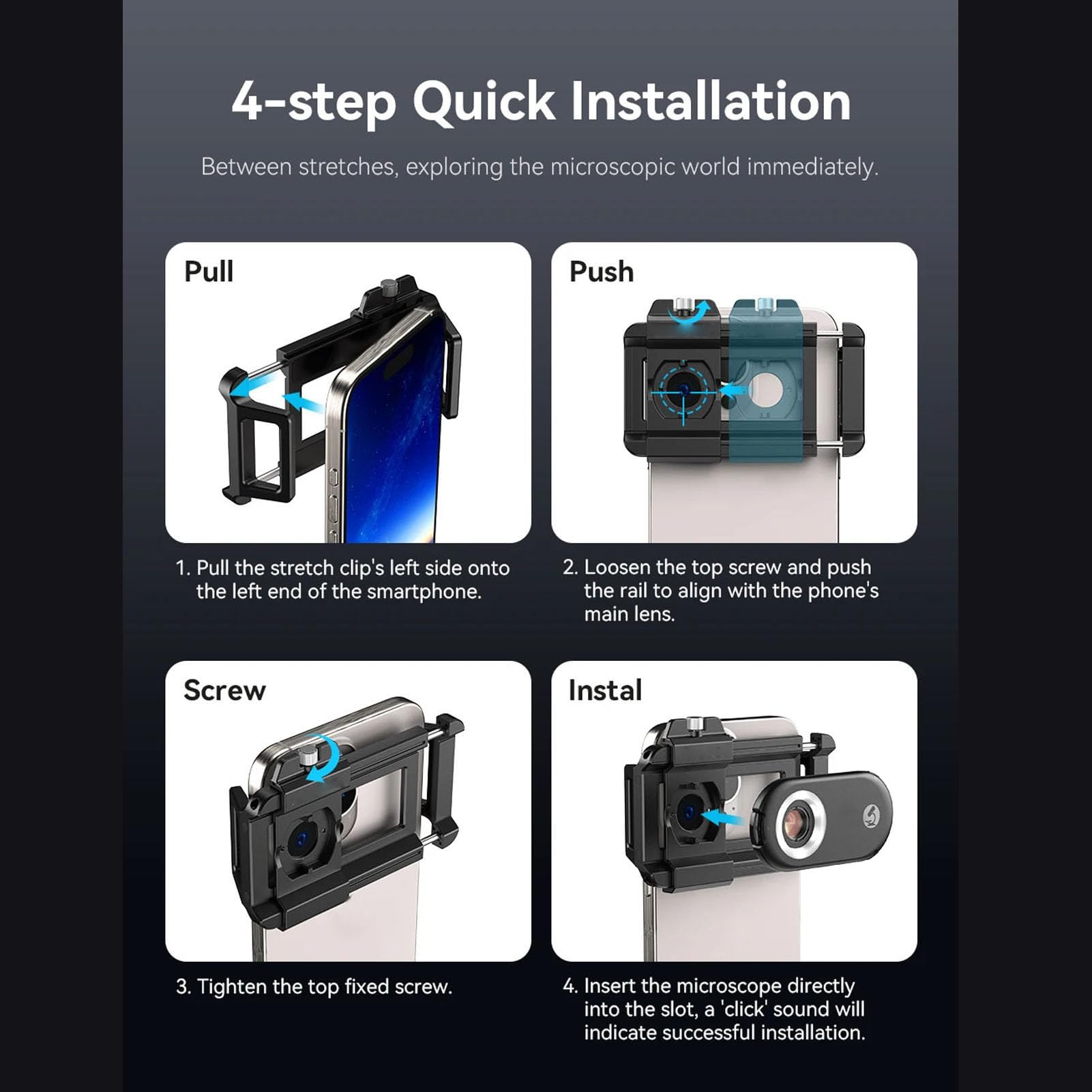 Lente de Microscopio para Teléfono, Micro Lente para Teléfono Nano Zoom para Android para Teléfono iOS con Filtro CPL Luz LED, Mini Microscopio Digital de Bolsillo, Accesorios