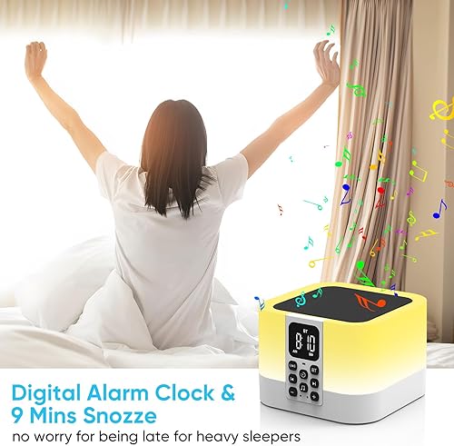 Miniatura 6 de Altavoz Bluetooth con luz nocturna, reloj despertador digital, lámpara de noche táctil para dormitorio, máquina de sonido con ruido blanco, luz