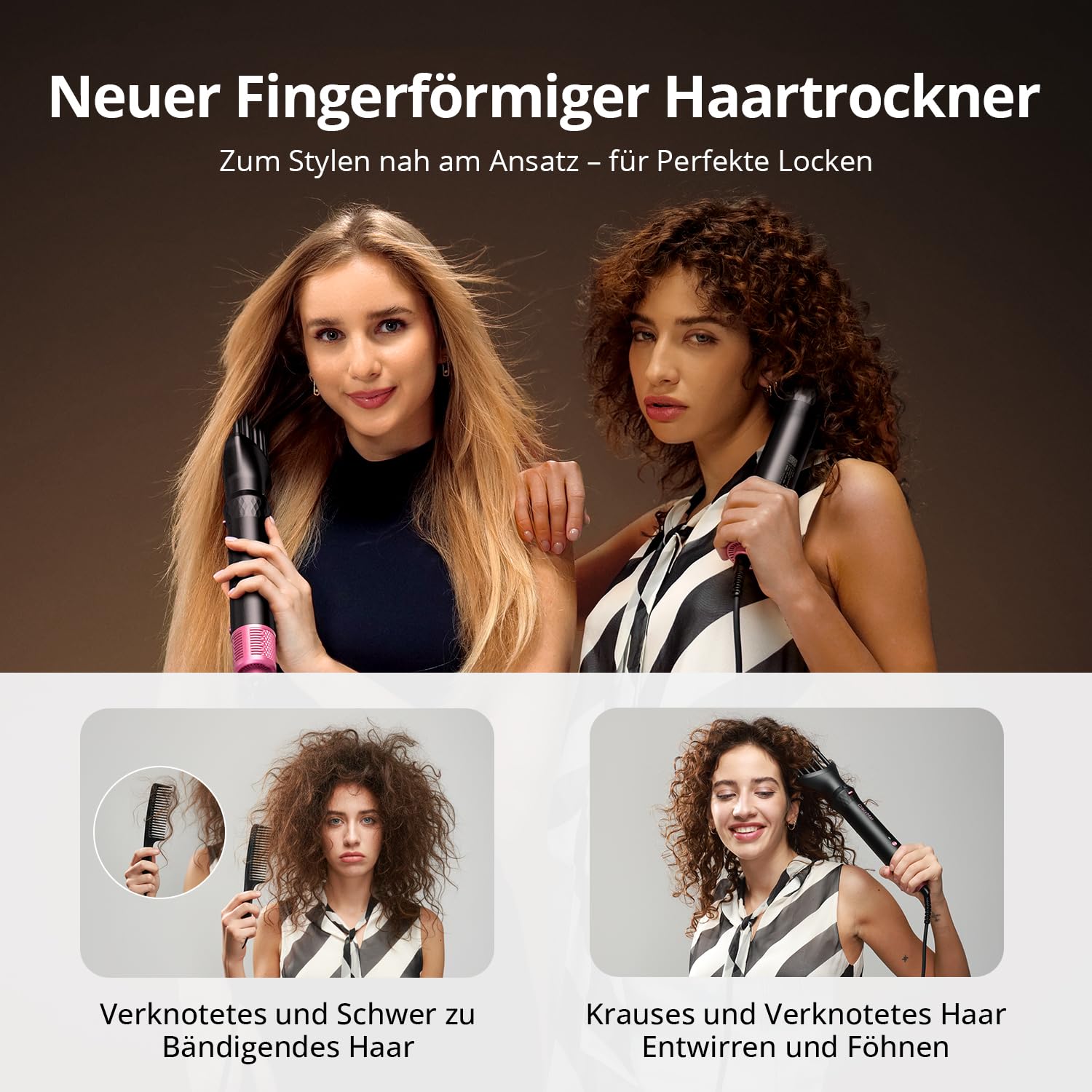 CrazyMar Rundbürstenföhn,7-in-1 Airstyler,Ionen Föhn & Lockenstab,110.000 U/min Warmluftbürste,Professioneller Hairstyler,Lockenstab Automatisch,Glätteisen,Zum Styling,Volumisieren,Locken und Glätten