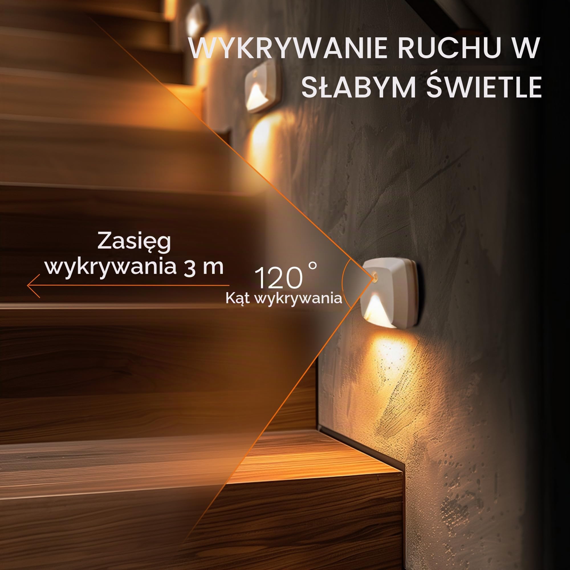Lampki z czujnikiem ruchu, ciepła biel LED, lampka nocna LED, lampa schodowa, bezprzewodowa lampa do szafy, zasilanie bateryjne, do kuchni, korytarza, sypialni, łazienki, schodów, 6 sztuk