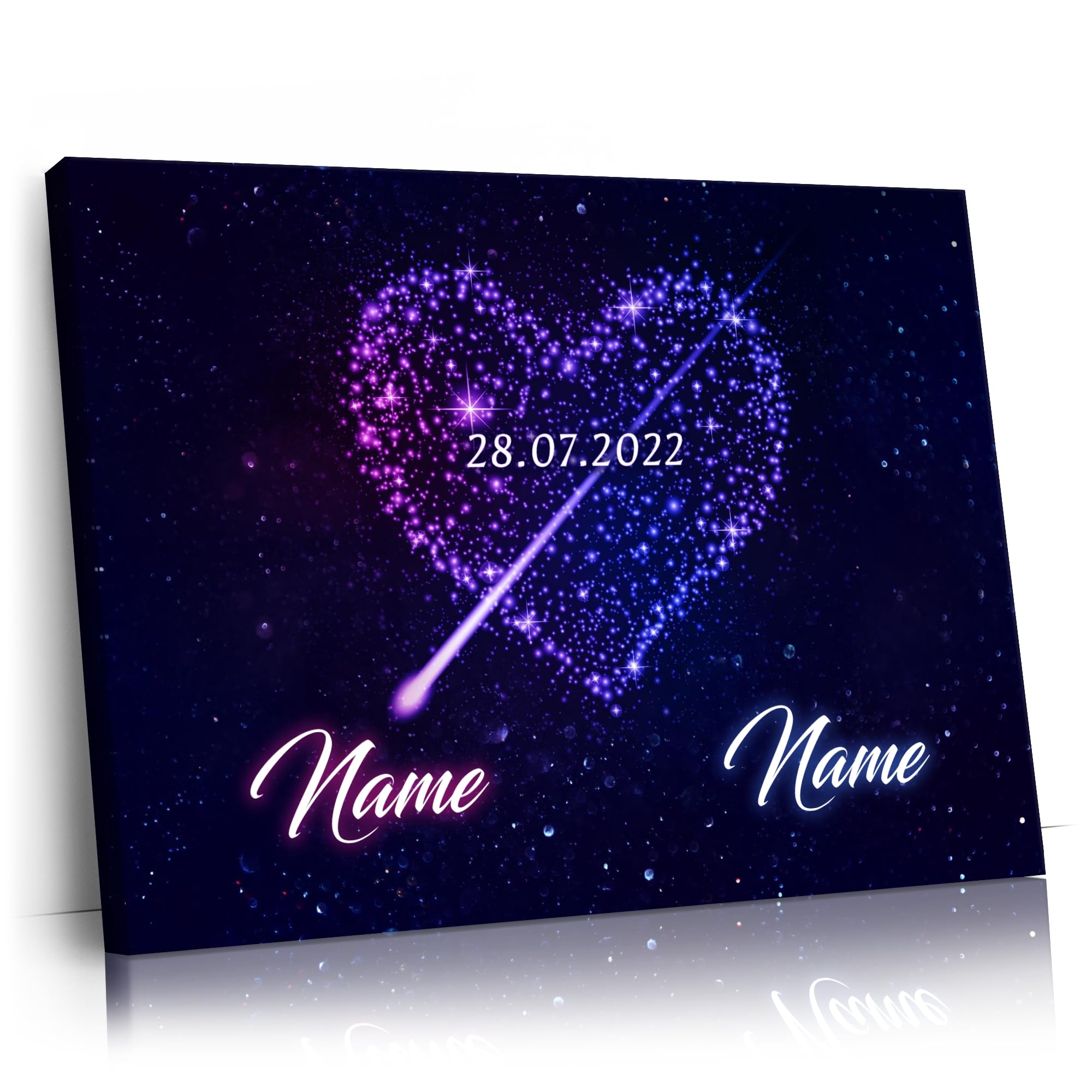 Liebesleinwand Individuelles Wandbild | Jahrestag, Hochzeitstag Geschenke für Frauen | Leinwand mit Namen und Datum gestalten | Mitten ins Herz