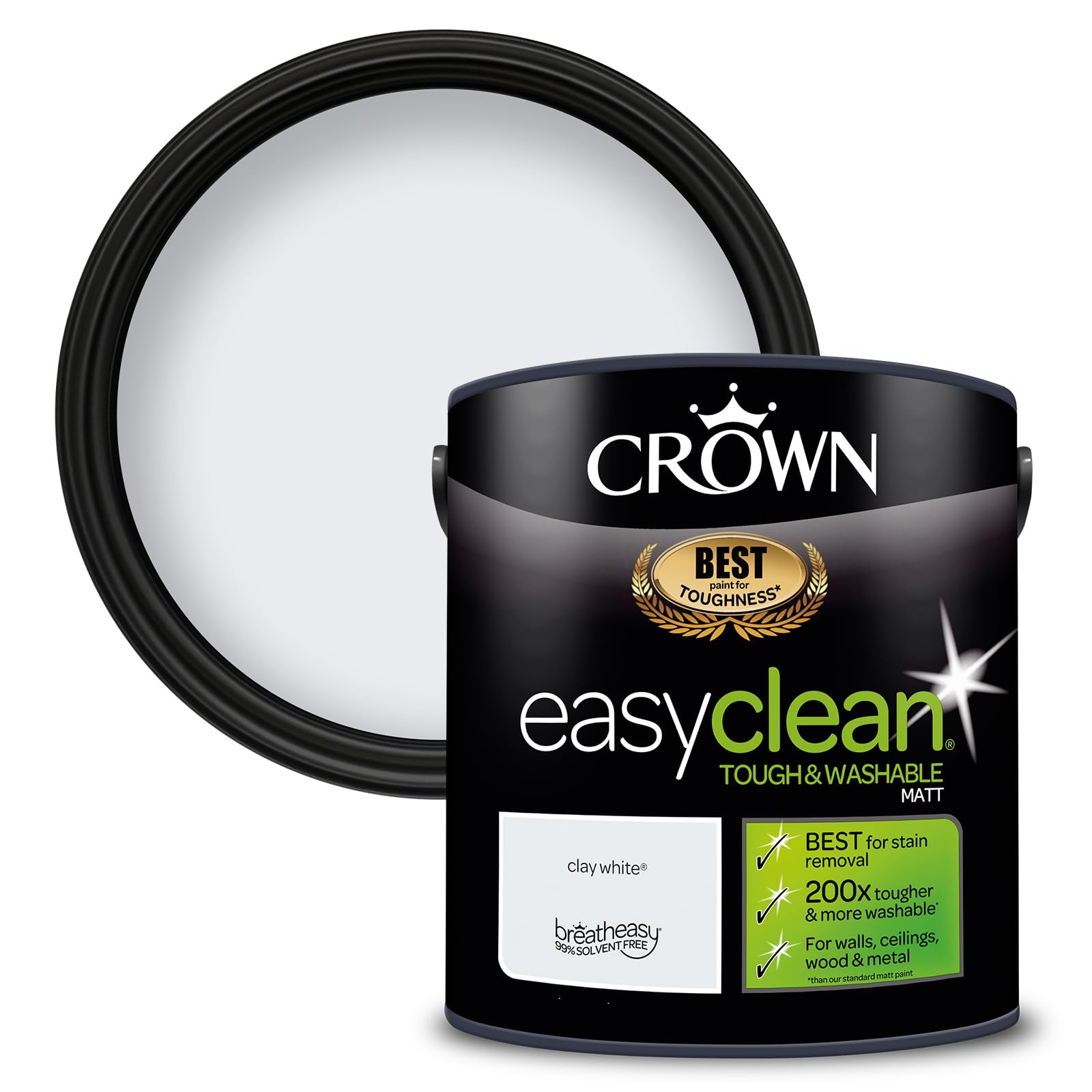 Crown Paints Crown Easyclean Clay White Matt Emulsion Multisurface Paint 2.5L