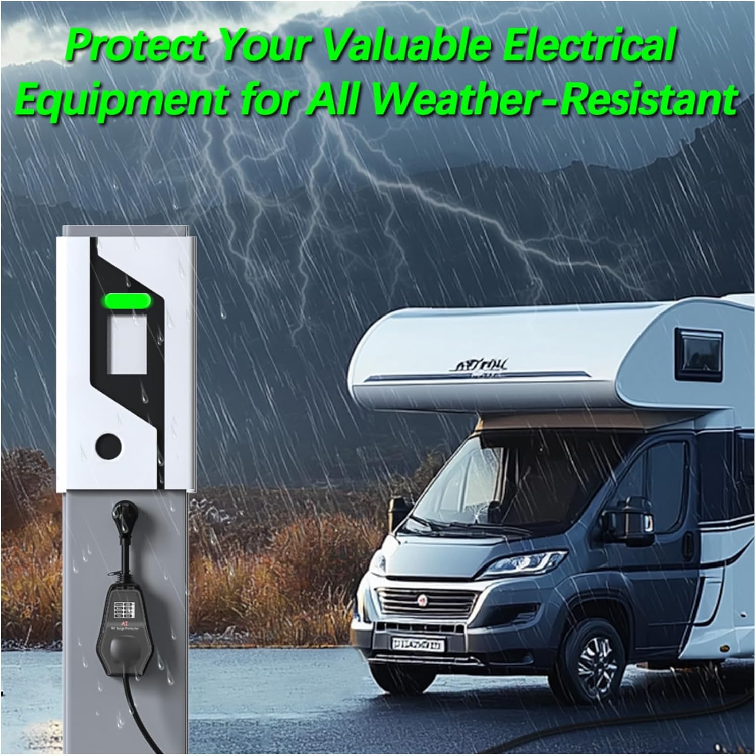 RV Surge Protector 30 Amp for Outdoor Travel Trailers, Camper, Motorhome, Park Power Protection, Perfect for RV Owners, Campers & Travelers with Waterproof Cover & LED Display