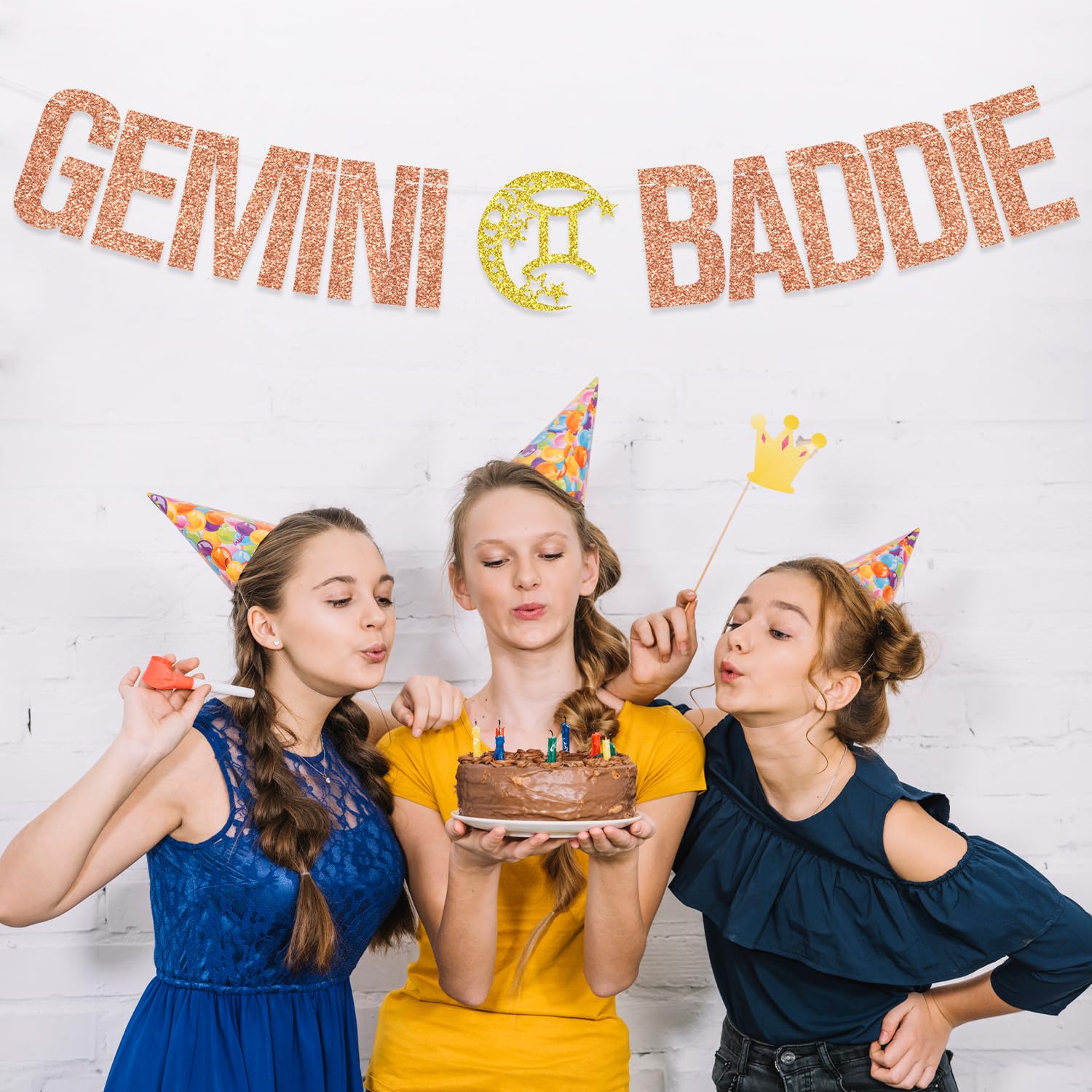 Black Glitter Gemini Season Banner - Zodiac Birthday Party Decor, 5 Inch Letters, 6.5 Feet Long, Easy To Assemble
