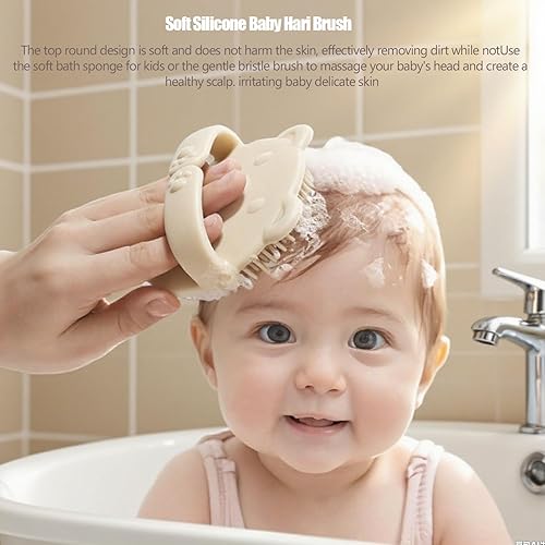 Miniatura 3 de Juego de 6 cepillos y peine para el pelo del bebé, bambú natural y cerdas de cabra para el cuidado de la tapa de la cuna, kit de aseo para recién