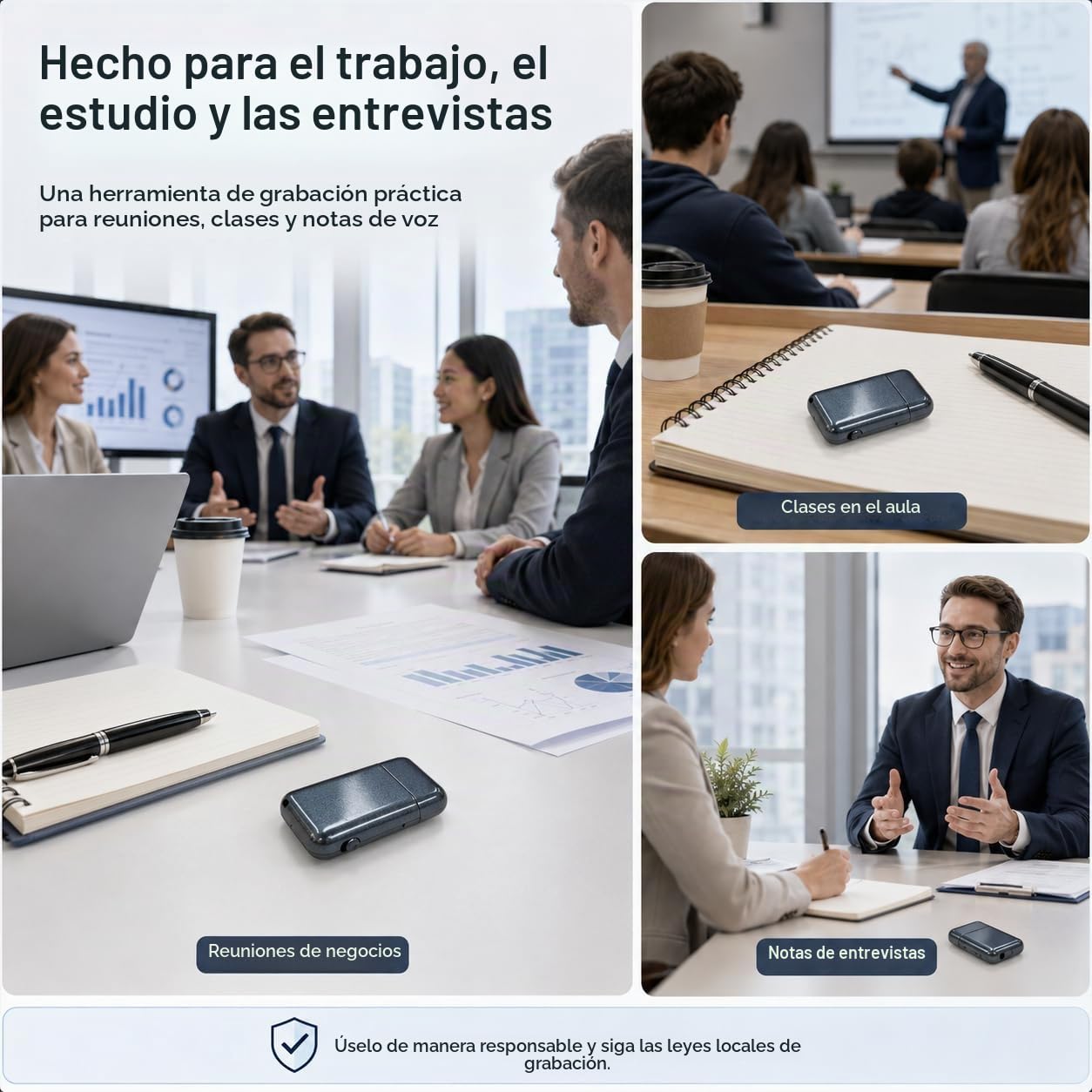 Mini Grabadora de Voz - Grabadora de Voz de 64 GB 1536 Kbps con Grabación One-Touch, Grabadora de Voz Espía Discreta para Reuniones, Cursos