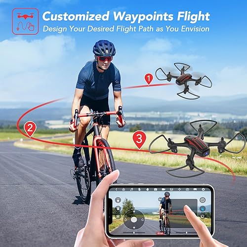 Miniatura 7 de Elukiko Dron con cámara para adultos y niños, 1080P HD FPV WIFI Mini Drones, RC Quadcopter Helicóptero con 2 baterías, tiro para llevar, rotación de