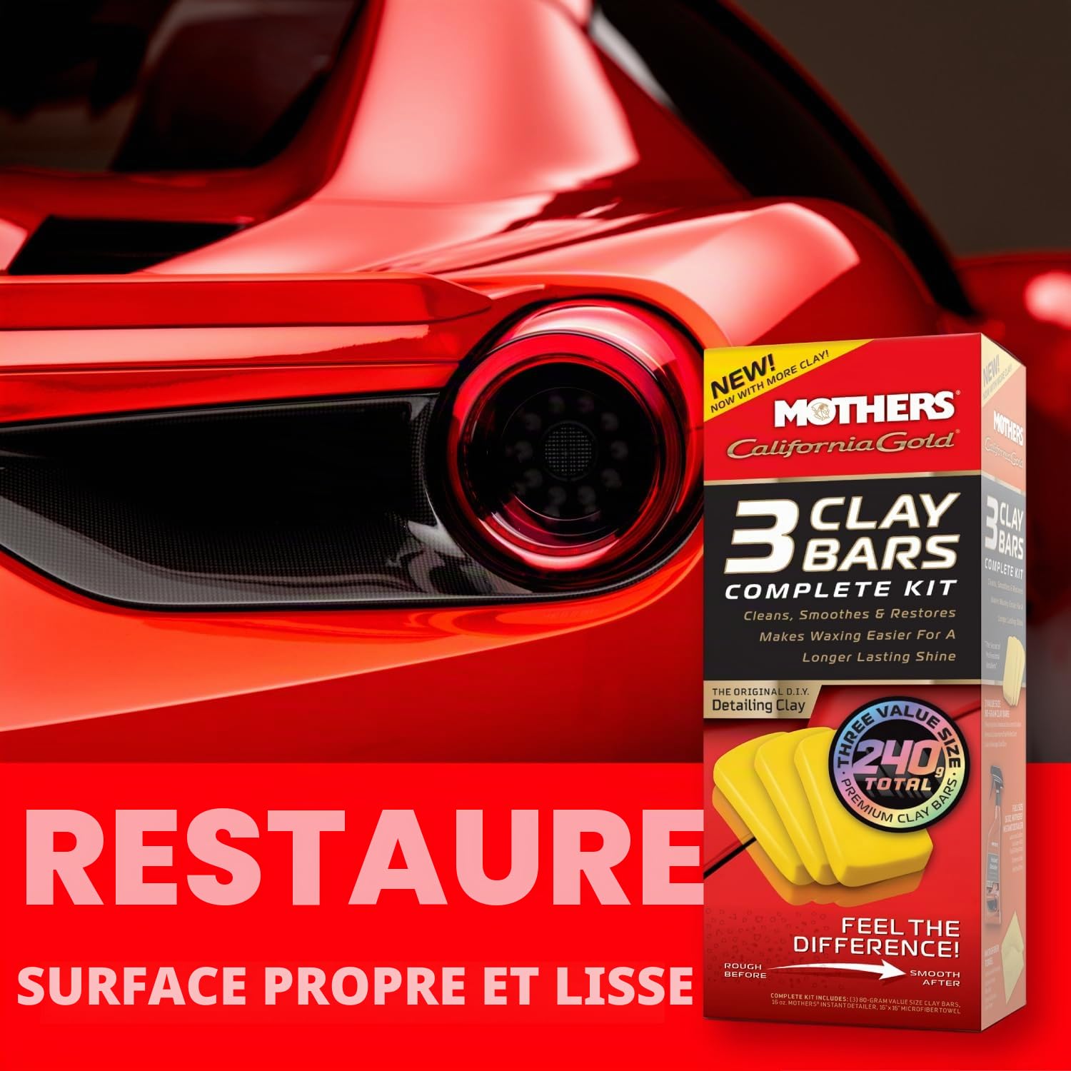 MOTHERS 07240 California Gold Barre d'argile pour Voiture | Élimine les contaminants, restaure la brillance et la douceur de la peinture