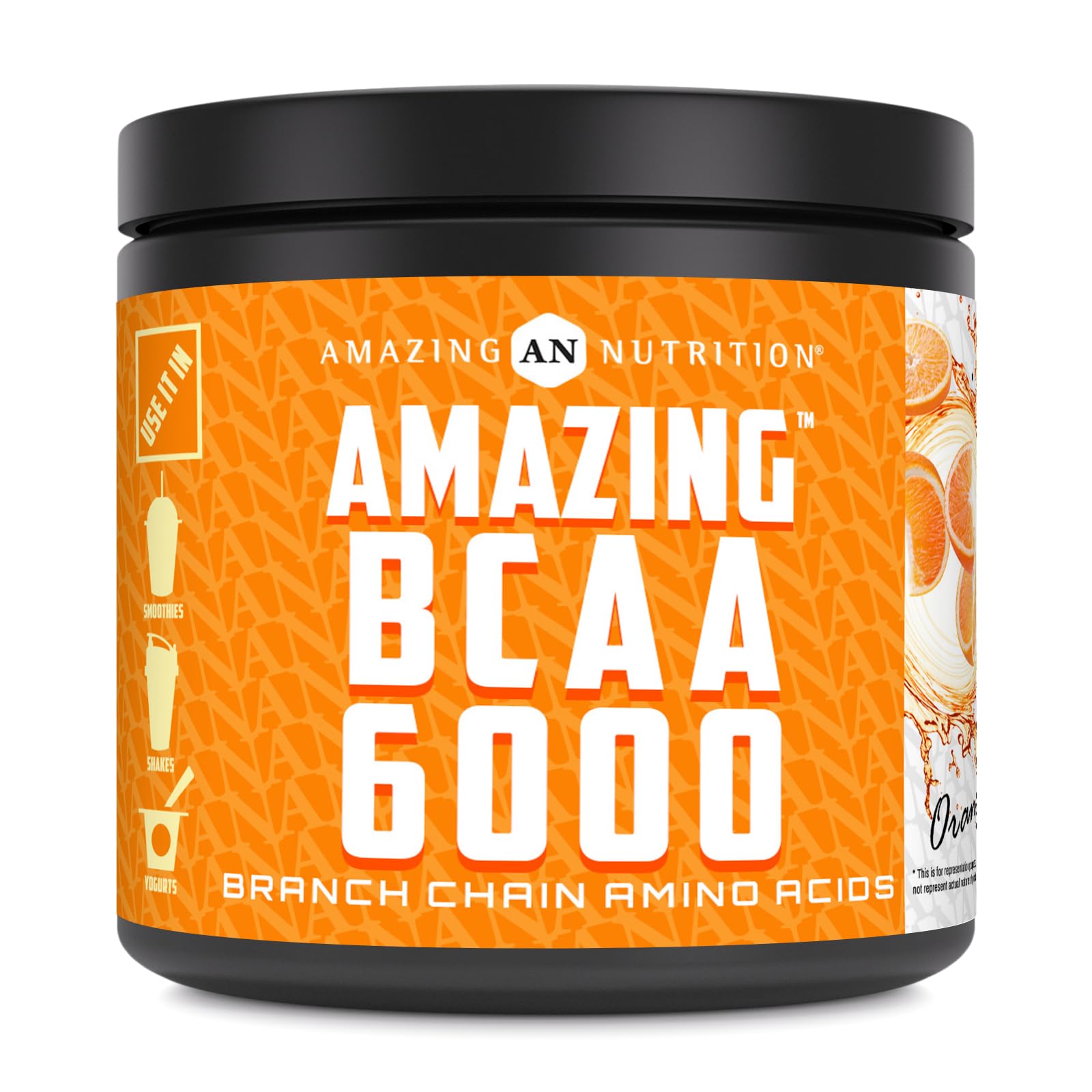 Amazing Nutrition Amazing BCAA 6000 | 6 Grams BCAA Per Serving | 30 Servings Powder | Branched Chain Amino Acid Supplement | Made in USA (Natural Orange)