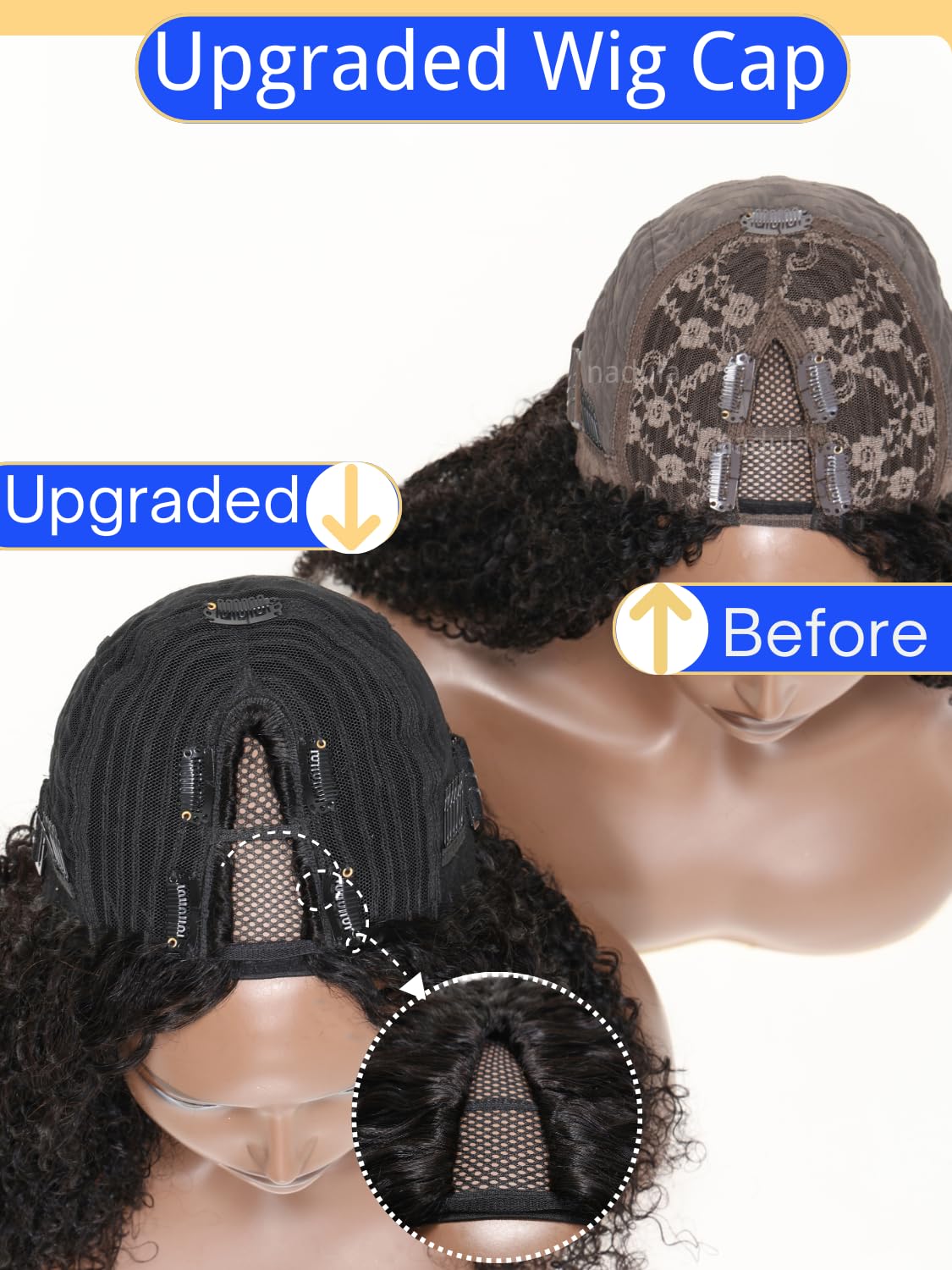 Nadula EasiContour V Part Yaki Straight Human Hair No Leave Out Clip in V-part Wig,12A Glueless Upgrade U Part Light Kinky Straight Human Hair Wig 180% Density with Elastic Drawstring 24inch