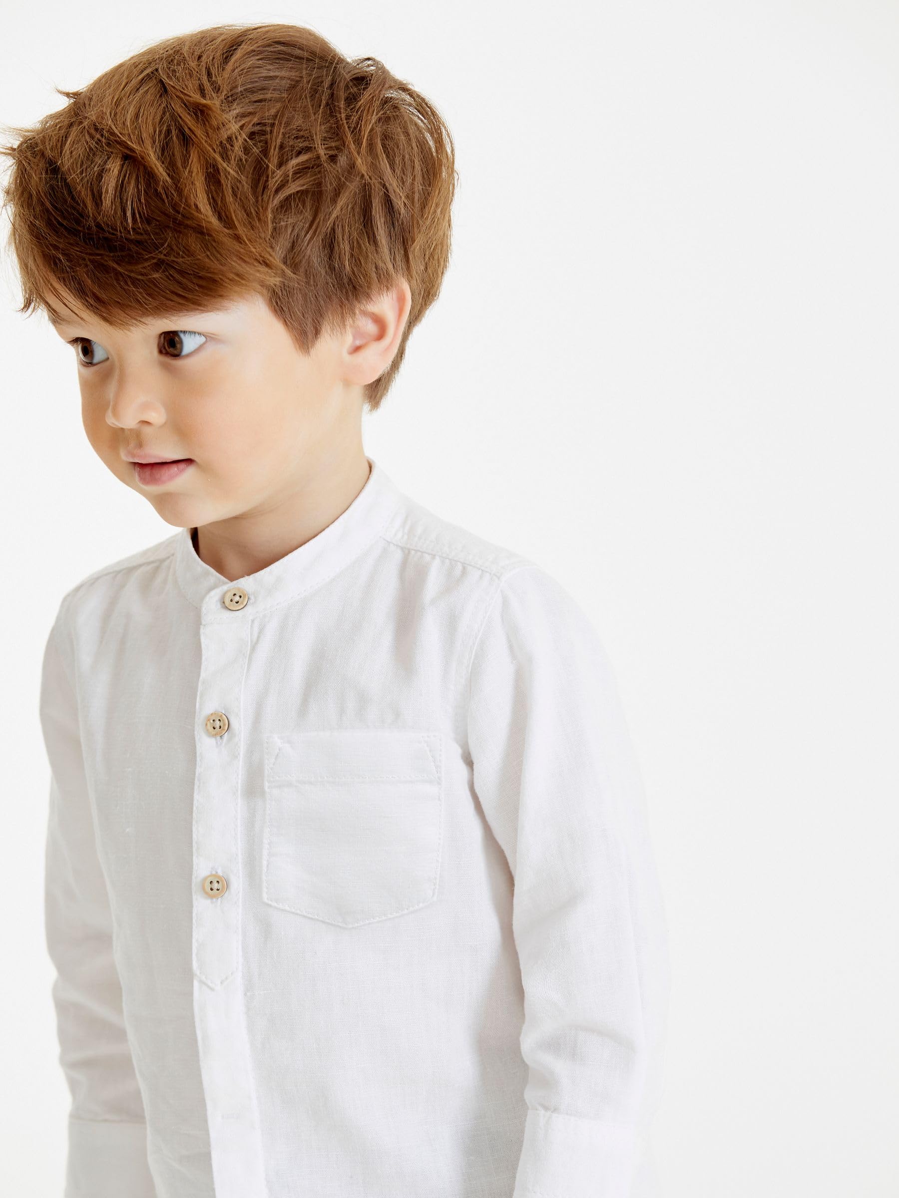 NEXT Garçon Chemise en Lin mélangé à col Tunisien Blanc 3 Ans-4 Ans