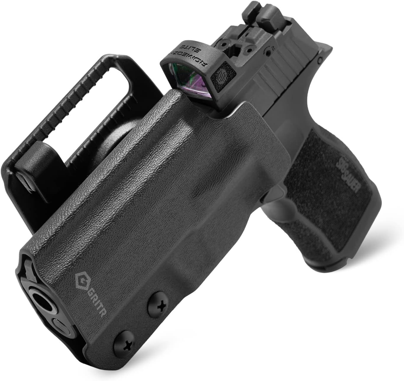 GRITR OWB Kydex Pistol Holster Fits Sig Sauer P365XL/P365/P365X w/Optic Cut, Adjustable Belt Loops, Open Bottom, Compatible with Safariland QLS/G-Code RTI Attachments - Right/Left Hand Options
