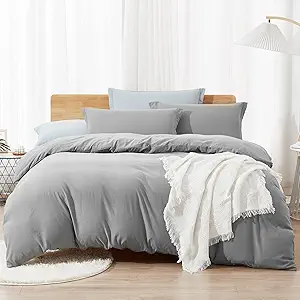 Dreaming Wapiti Duvet Cover Queen,Washed Microfiber Ice Grey Queen Size Duvet Cover Set,Solid Color - Soft and Breathable with Zipper Closure & Corner Ties (Ice Grey, Queen)