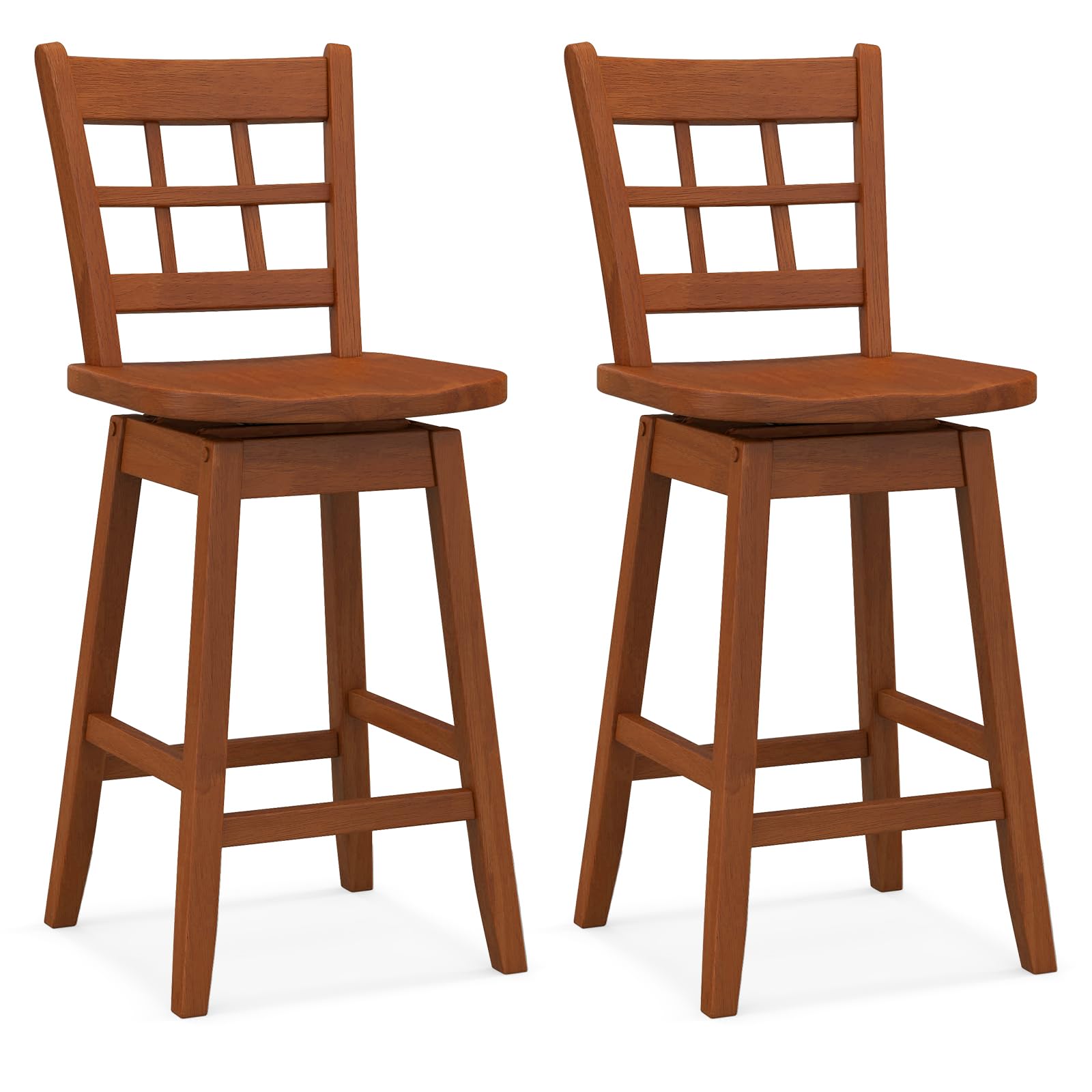 Giantex 24.5" Bar Stools Set of 2, Farmhouse Swivel Barstools with 6-Grid Hollow Back & Ergonomic Contoured Seat, Footrest, Wooden Counter Height Bar