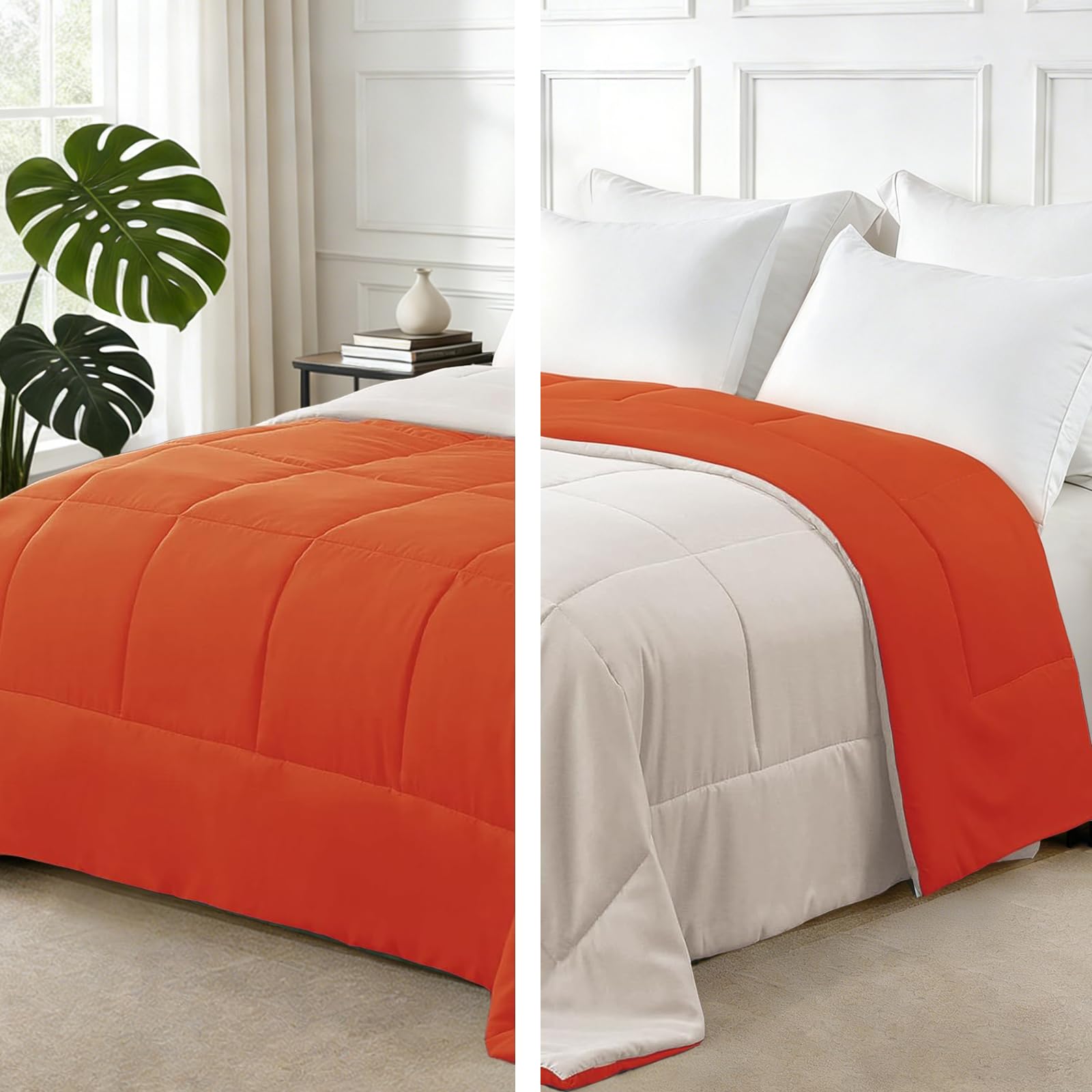 Exclusivo Mezcla 7.5 Tog Double Size Duvet All Seasons, Ultra Soft Reversible Coverless Duvet, Lightweight Down Alternative Comforter, 200x200 cm Burnt Orange/Brich Beige