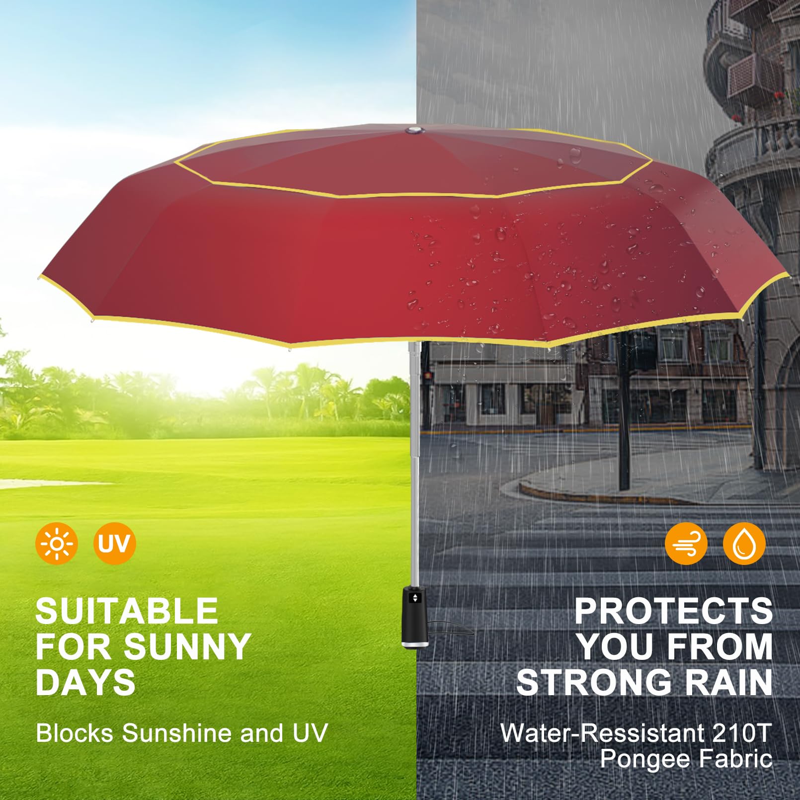 Satol Bardzo duży parasol golfowy, 137 cm, wiatroszczelny, 10 żeber, wentylowane, podwójne paski odblaskowe, automatyczne otwieranie/zamykanie, ochrona przed promieniowaniem UV, lekki i kompaktowy, do
