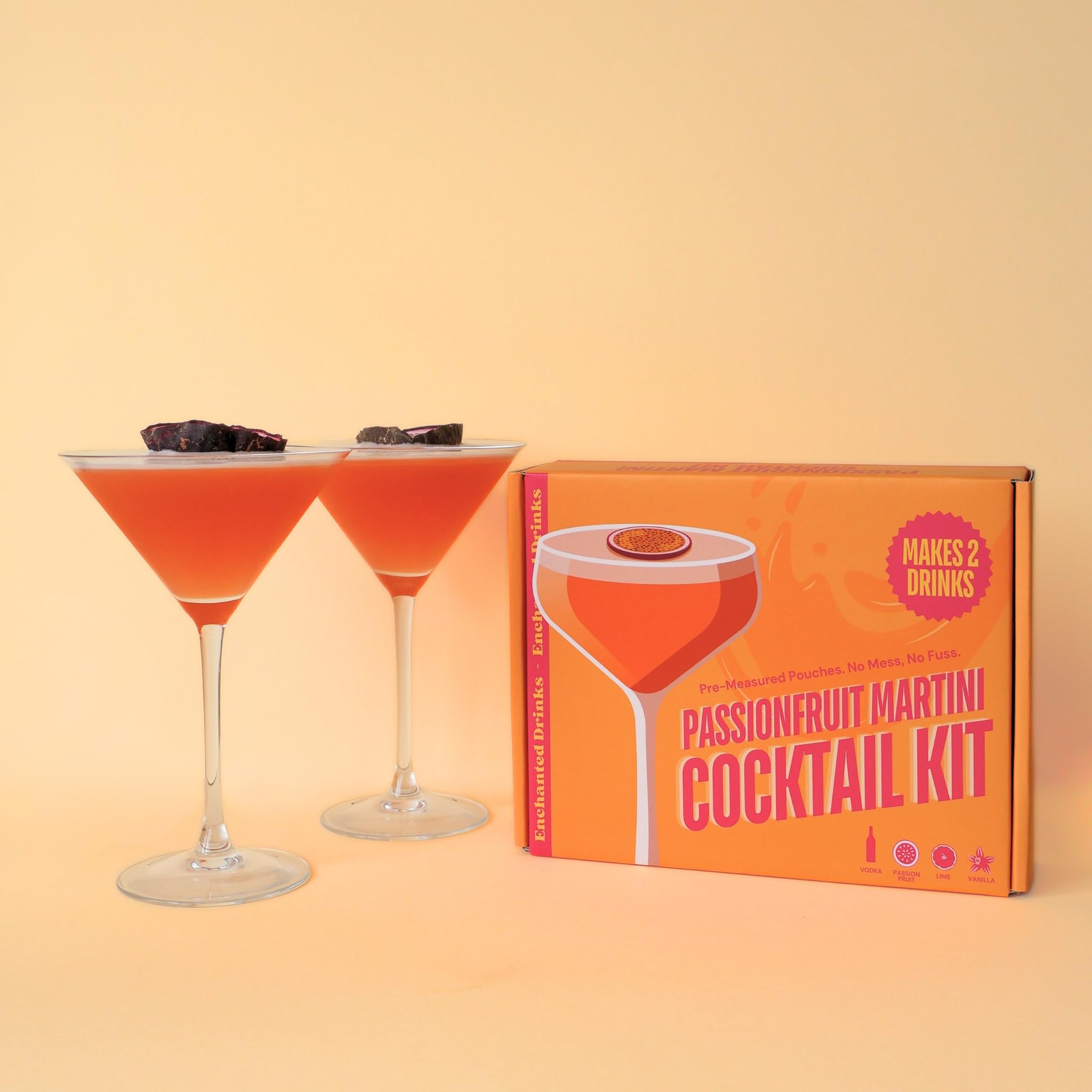 Enchanted Drinks Passionfruit Martini Cocktail Kit - 2 Vodka & Passionfruit Alcoholic Cocktails - Includes Dried Passionfruit Garnish & Recipe Card for any Passionfruit Martini Lover