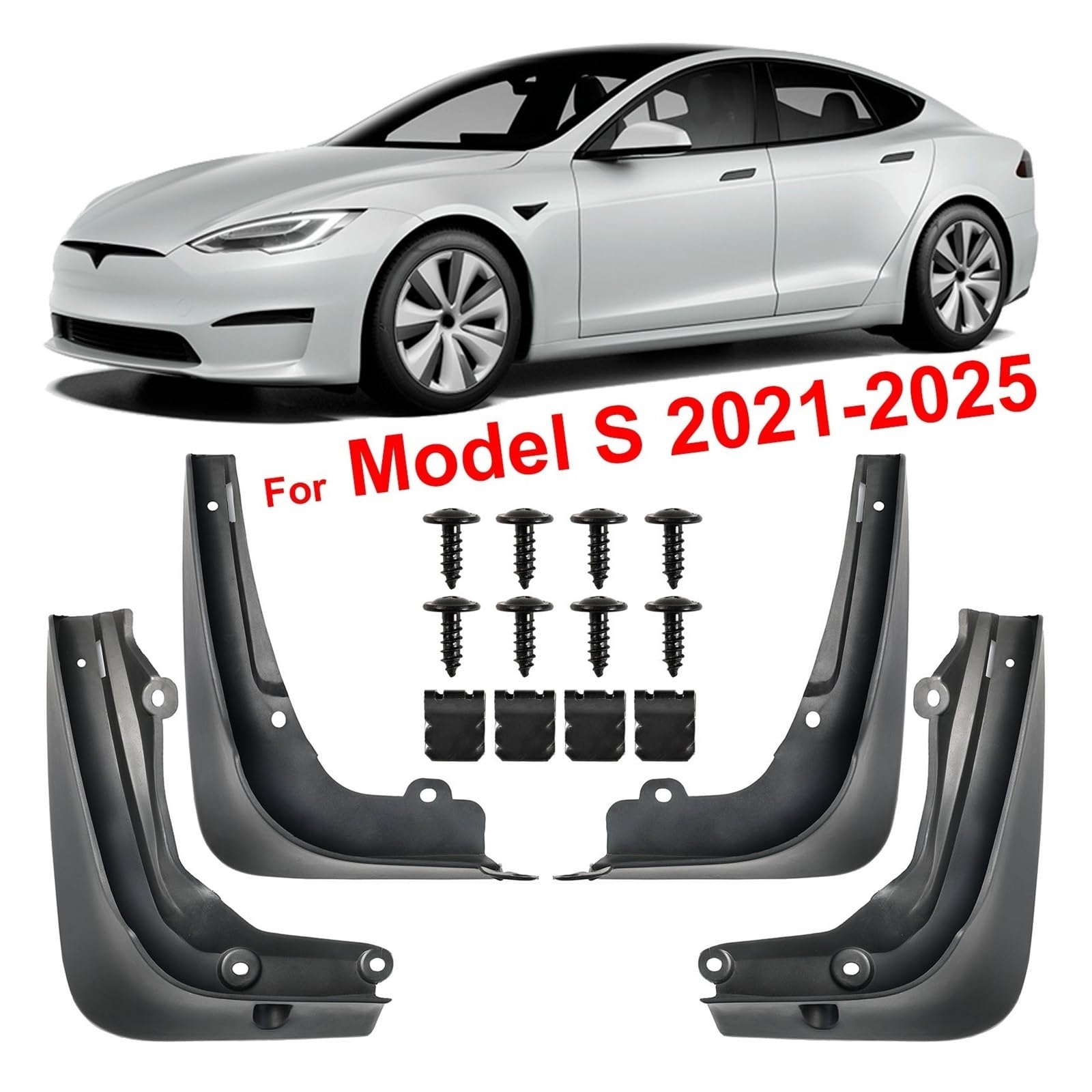 Set of 4 Compatible with Tesla Model S/S Plaid 2021-2025 Mud Flaps Splash Guard Mudguard Fender Cover Front Rear 2024 2023 2022