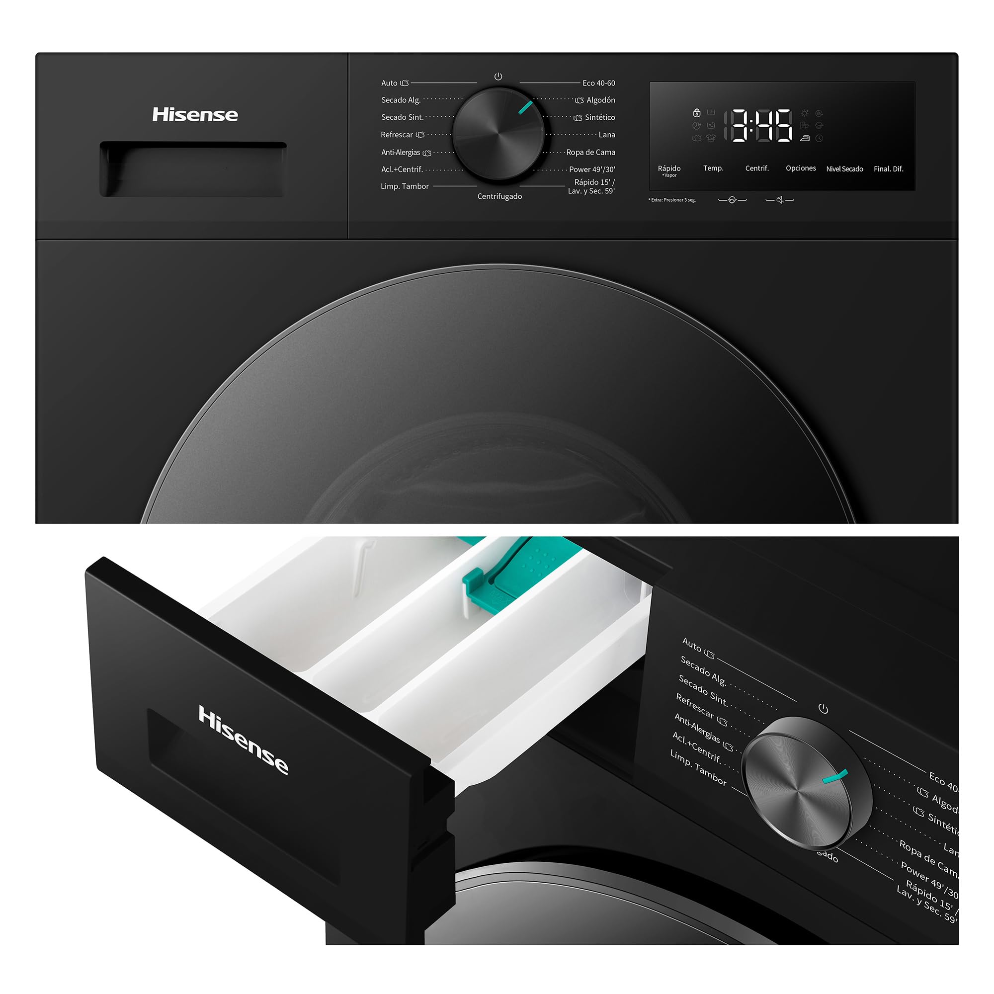 Hisense WD1I1142BBL2 - Lavasecadora 11 kg/7 kg, Fondo 59cm, 1400 rpm, Lavado y Secado 59', Dispensador Automix, Programa Lavado Auto, Función Antiarrugas, iFit™ Fondo Optimizado, Negro