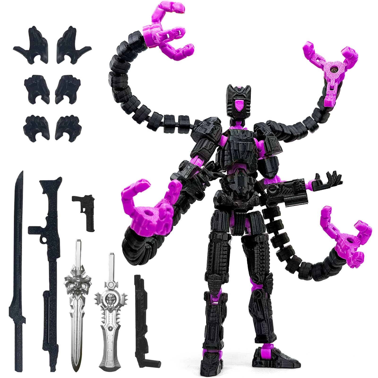 5.5in Action Figures 13 model Articulated 3D Printed Robot ToyBlack Purple