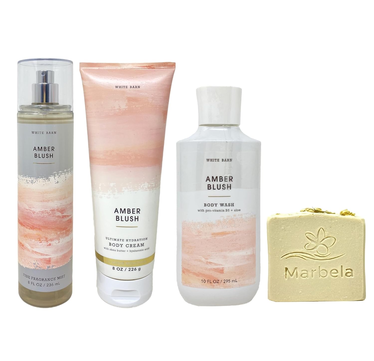 Bath & Body Works Amber Blush Trio Gift Set - Fragrance Mist, Body Cream, Body Wash - with a Wild Jasmine Bar Soap - Full Size