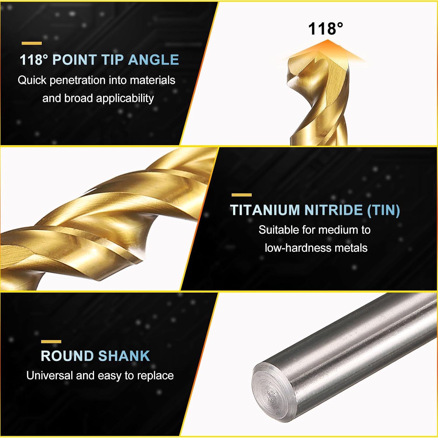 PATIKIL 7/64" Drill Bit, Jobber Straight Shank 4341 High-Speed Steel 118° TiN Coated for Medium-Hard Metal Steel Acrylic - 20 Pack