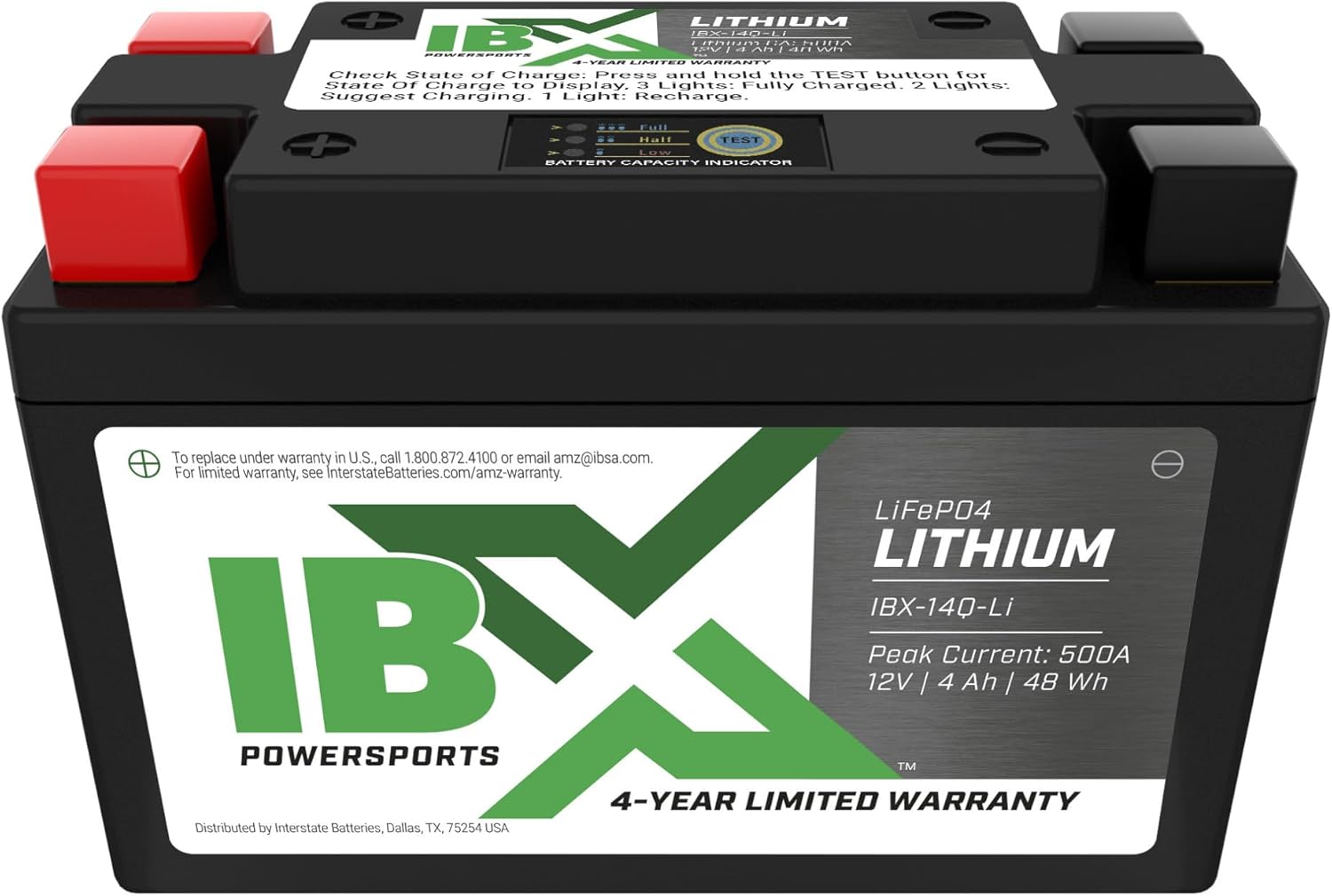 Interstate Batteries 12V Lithium IBX Powersport Battery, 12V 6 Ah, LiFePO4 600CA (IBX-20Q-Li)