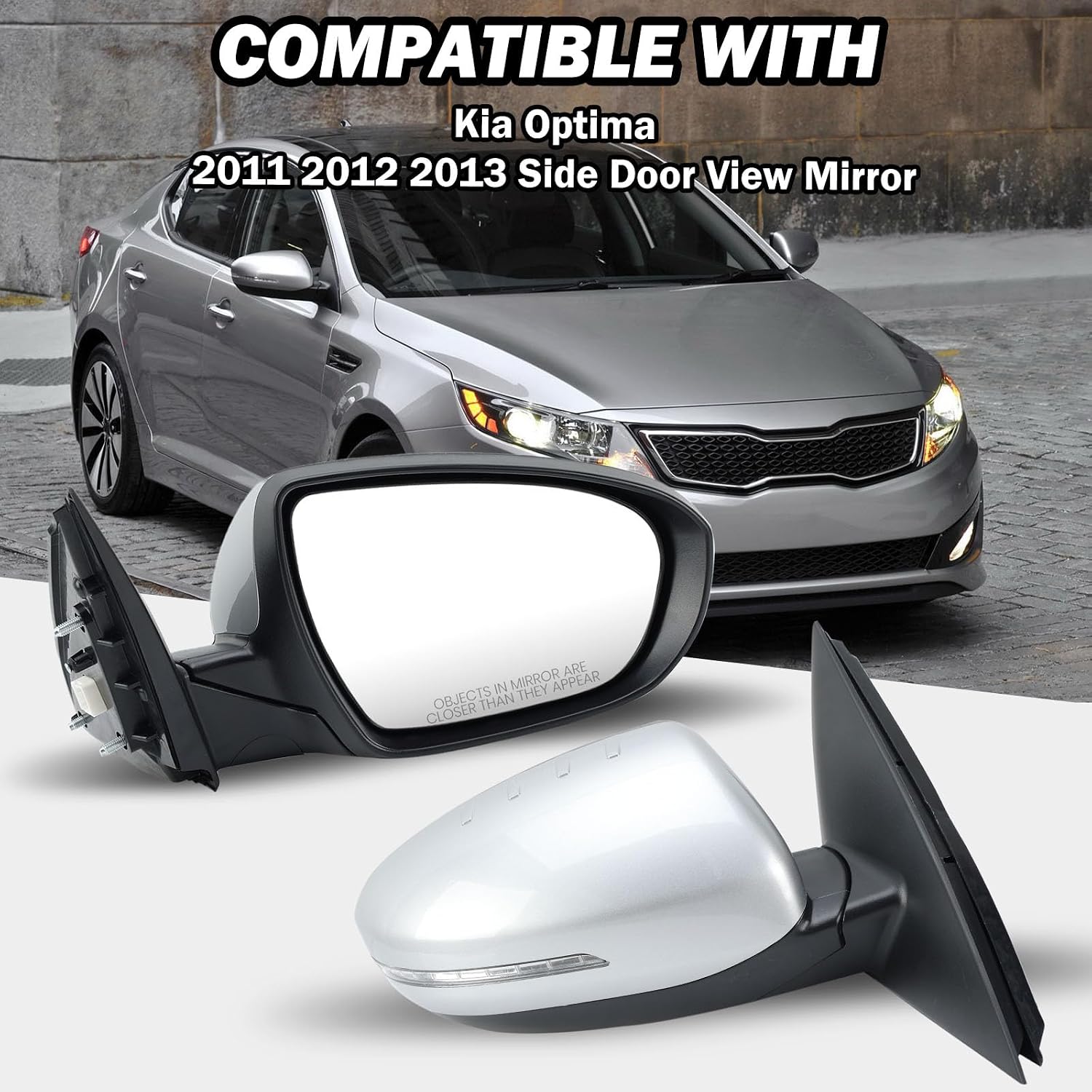 Passenger Side Mirror Compatible with 2011 2012 2013 Kia Optima Mirrors with Turn Signal Light,Power Glass,Manual Folding,Silvery (5 Pins)