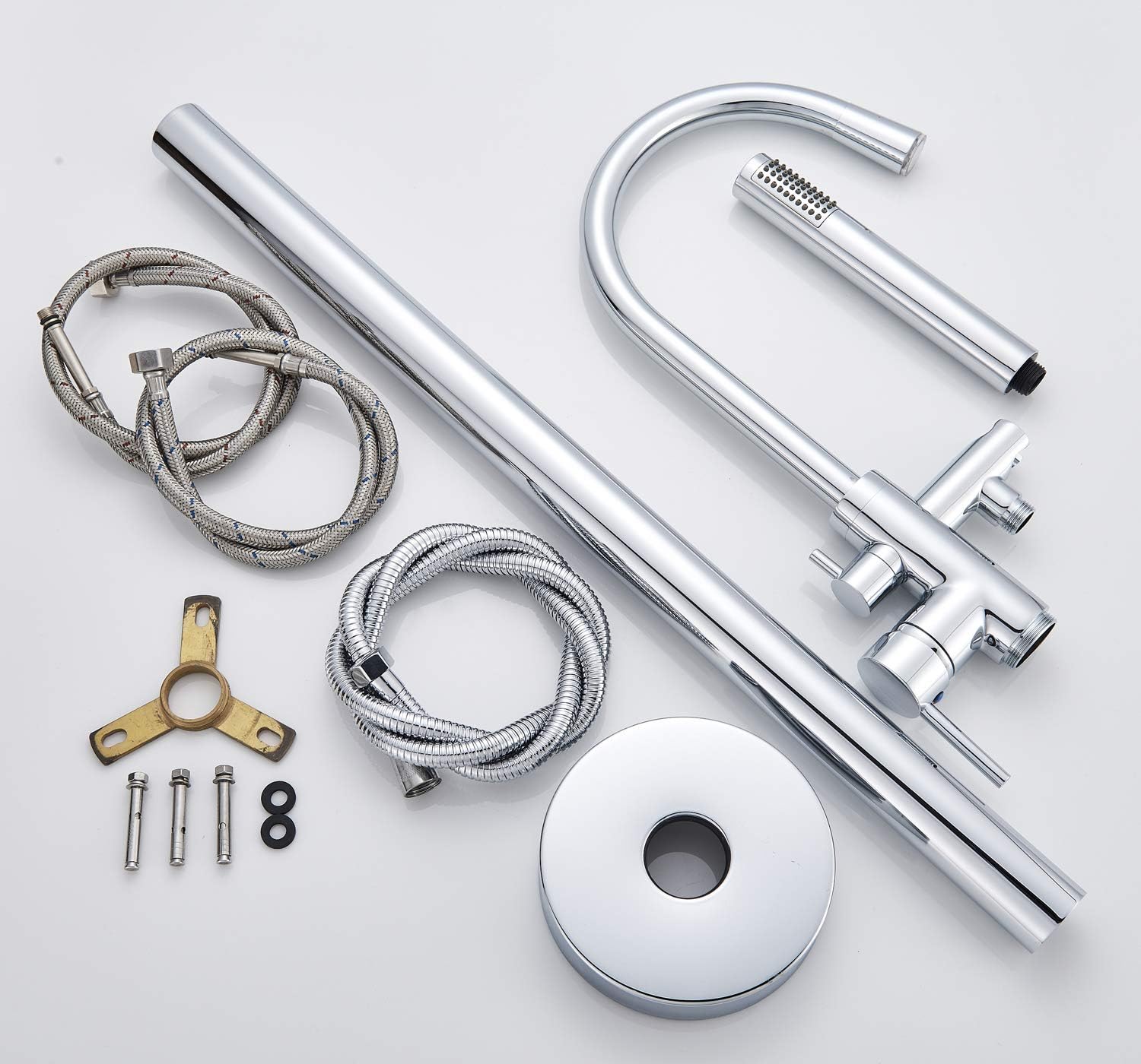 Best Deal Rozin Freestanding Bathtub Faucet Single Handle LED Light Spout Tub Fille Shower Mixer Tap Floor Mounted Bathroom Faucet with Hand Shower Chrome Finish
