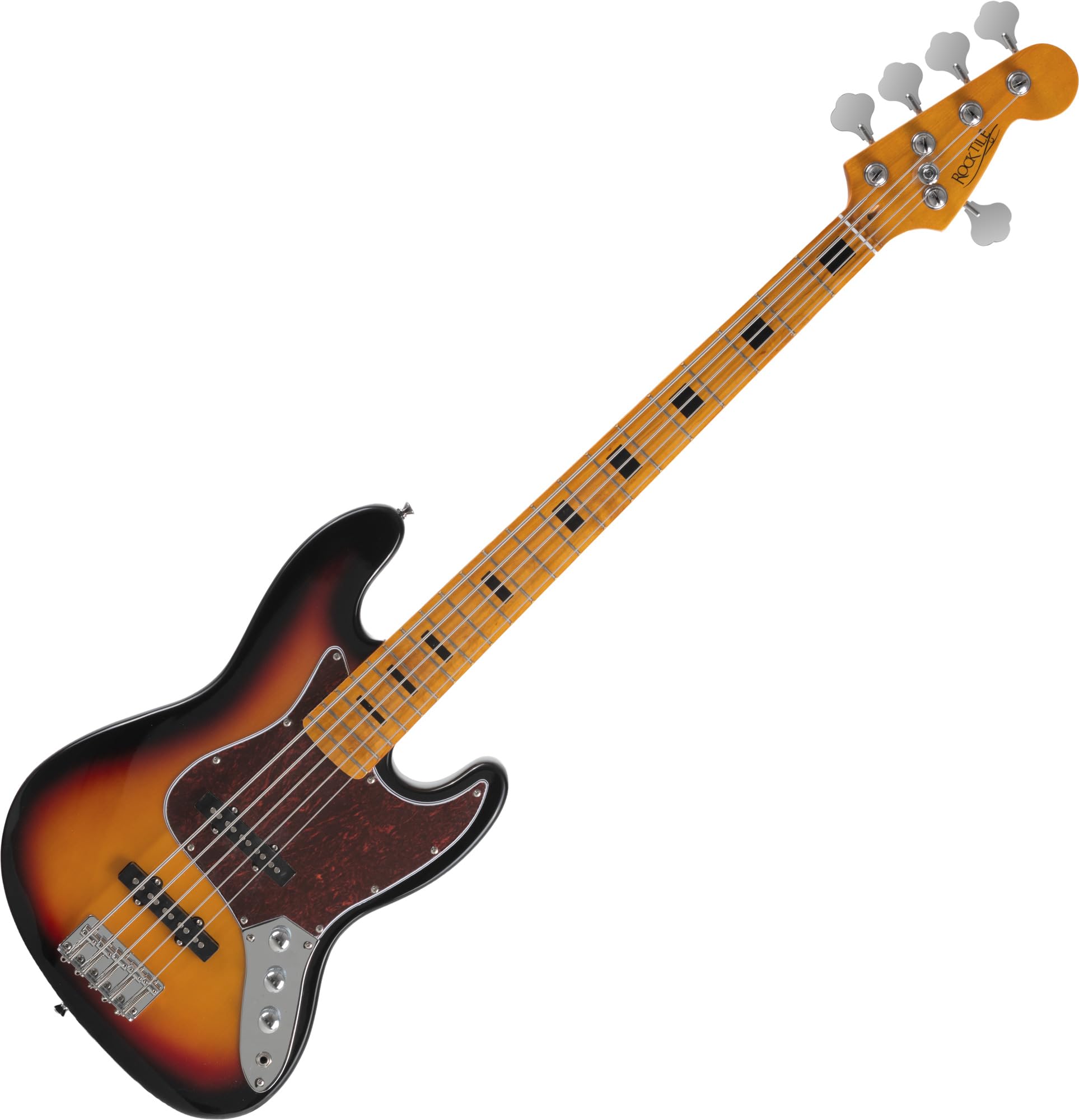 Rocktile Pro JBS50-SB Basso Elettrico - Basso 5 corde stile JB con corpo in tiglio - manico in acero e tastiera in acero - 2x Single Coil pickup - 2x Volume, 1x Tone - Mensura 34" - Sunburst