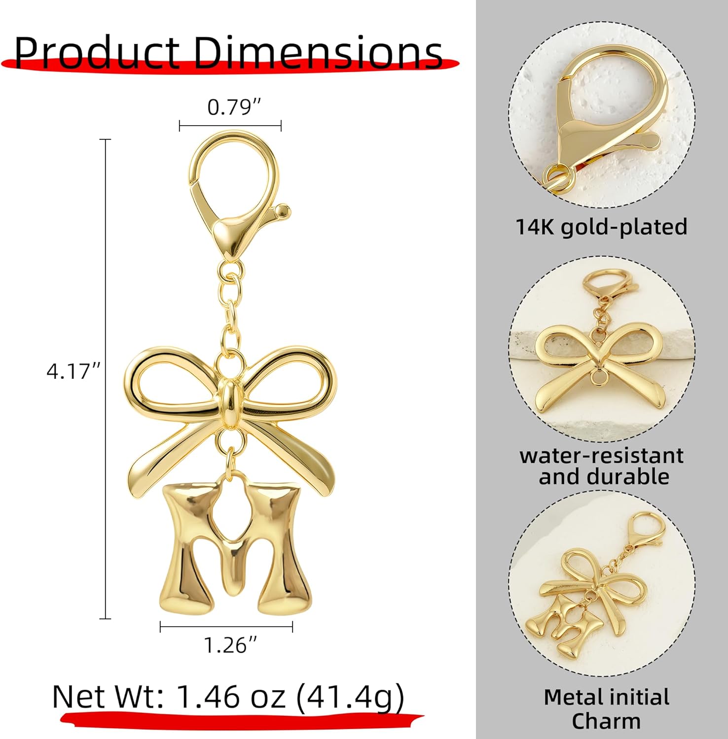 Gold Bubble Heart, Cherry, Bow & More Designs Letter Initial Keychain Bag Charms – Cute Purse Charms for Handbags - Image 5