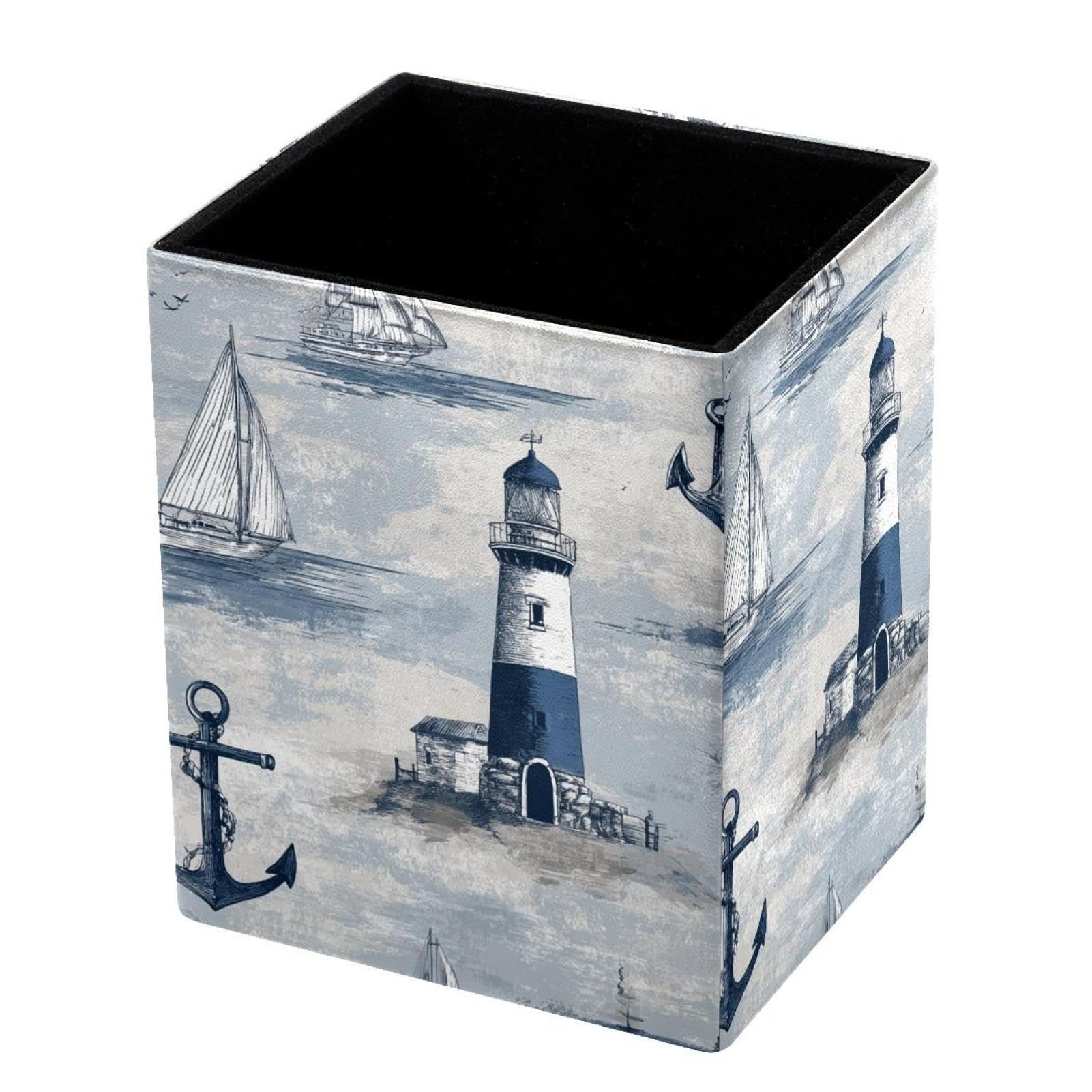 VAPOKF Pencil Holders for Desk, Lighthouse and Anchor Printed Pen Holders Pen Pot Makeup Brushes Storage Desktop Stationery Supplies Organiser for Home Office
