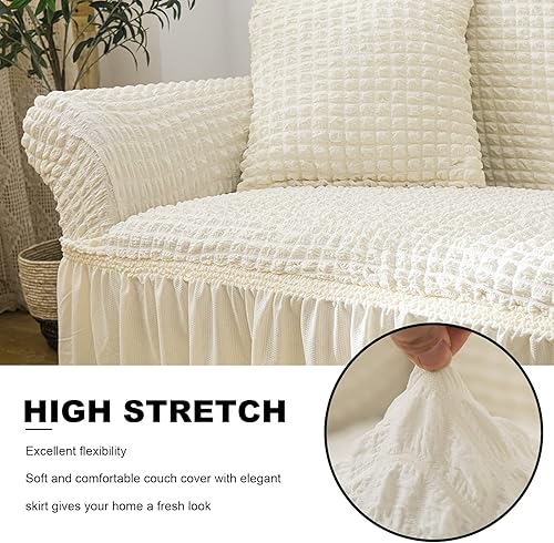 Miniatura 4 de LiveGo Funda universal para sofá, 1 pieza, funda de sofá con falda para cojín de 1, 2, 3 plazas, duradera, lavable, de alta elasticidad, protector