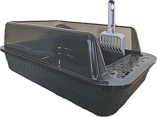 Vista 9 de KUNWU Caja de arena para gatos semicerrada de plástico de 20" x 14" x 8" con tapa de cierre y cuchara (rosa concha)