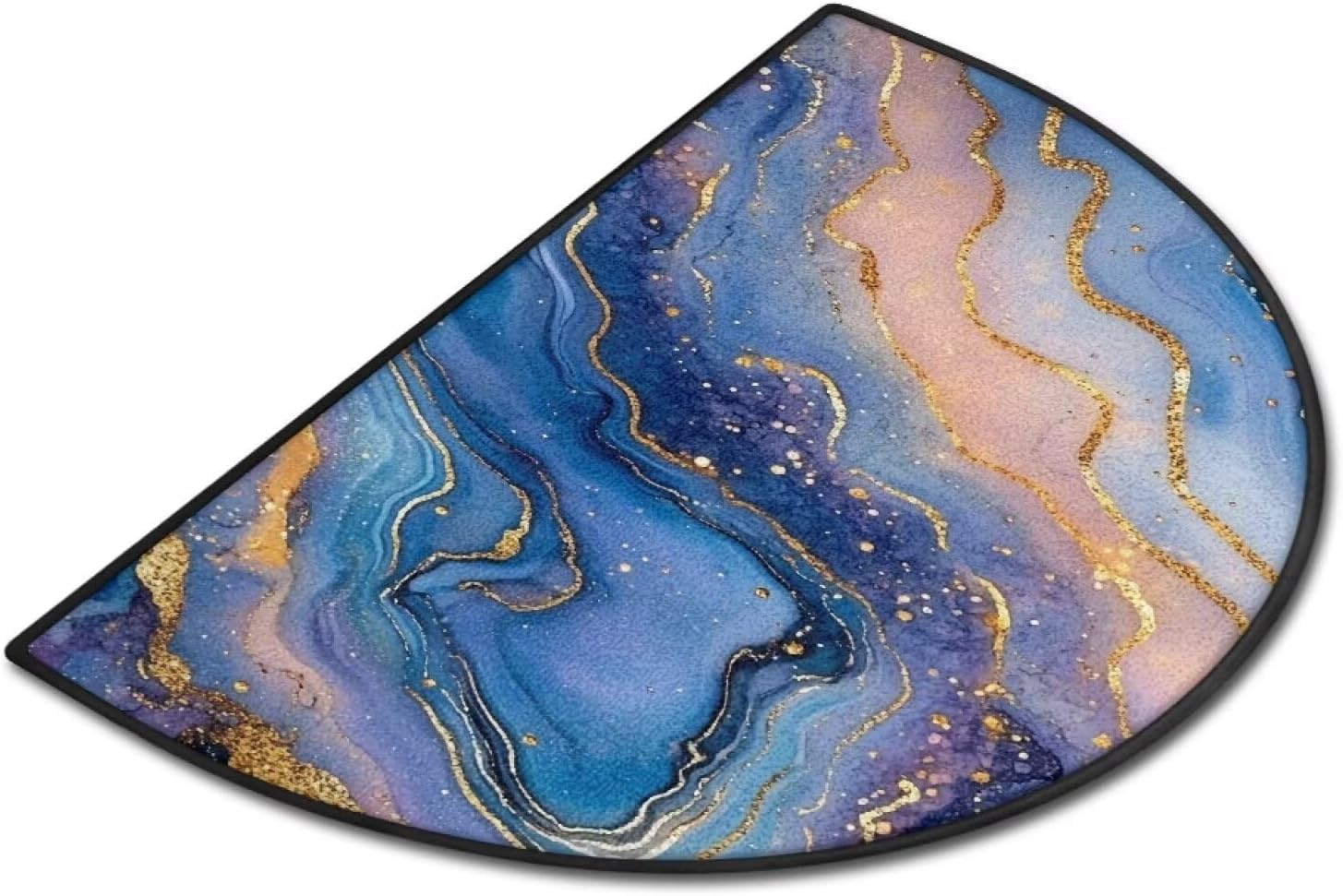 Half Round Door Mat, Blue Gold Marble Crack Print Non Slip Absorbent Entrance Doormat, Welcome Mat for Front Door for Home Kitchen Garage Patio