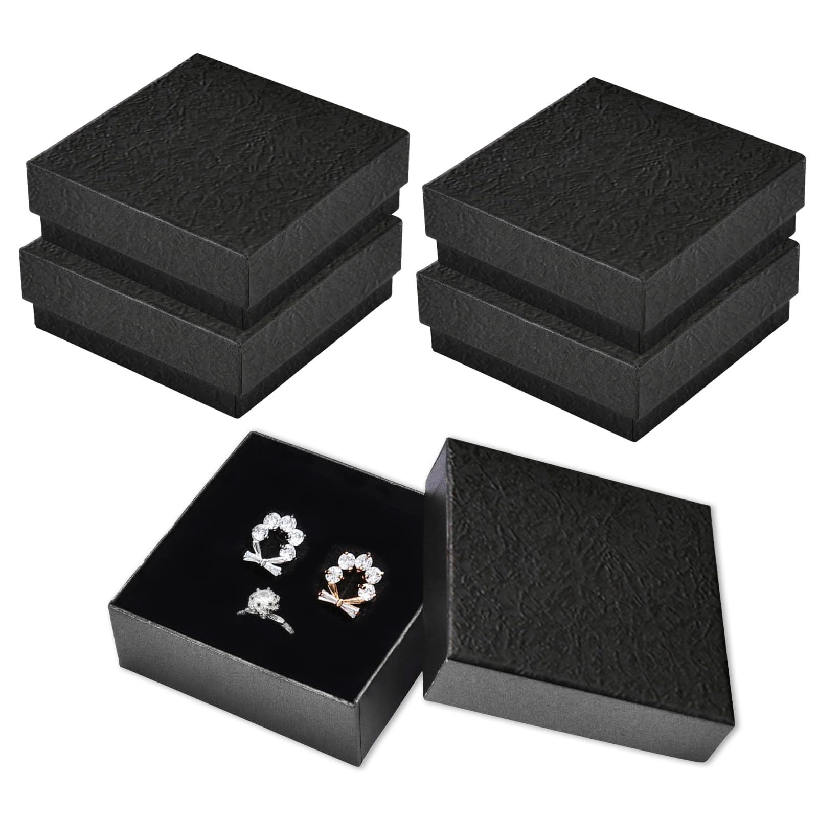 Funrelaxer 4 Pack Schmuckschachteln, Schmuckschachtel klein und stilvoll für Ringe, Ohrringe und Anhänger, Robust und umweltfreundlich in schwarzem Mattkarton Geschenkverpackung Schmuck Fashion