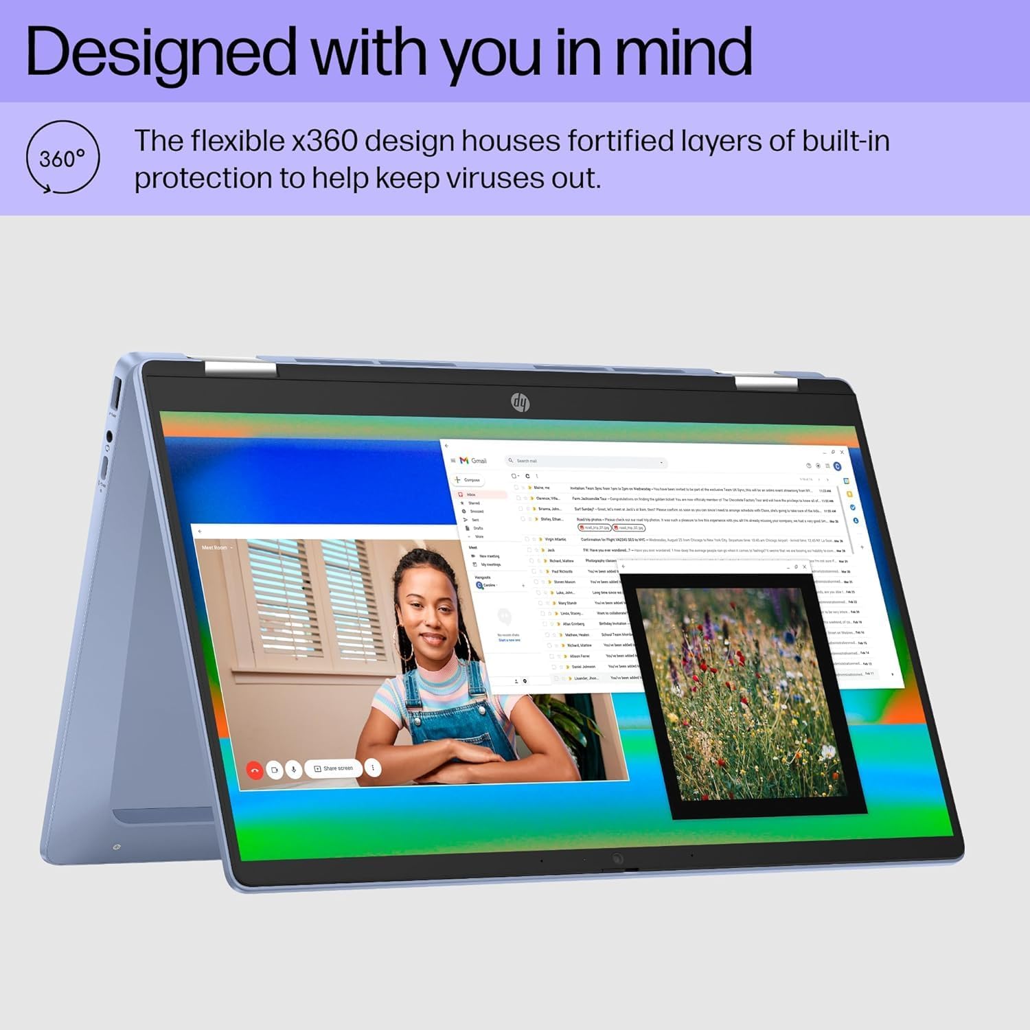 HP 2025 Convertible 2-in-1 Chromebook 14" Touch FHD Intel 4-Core up to 3.40GHz 4GB Ram 64GB Storage 4K Graphics Super-Fast WiFi Chrome OS Pen (Blue)