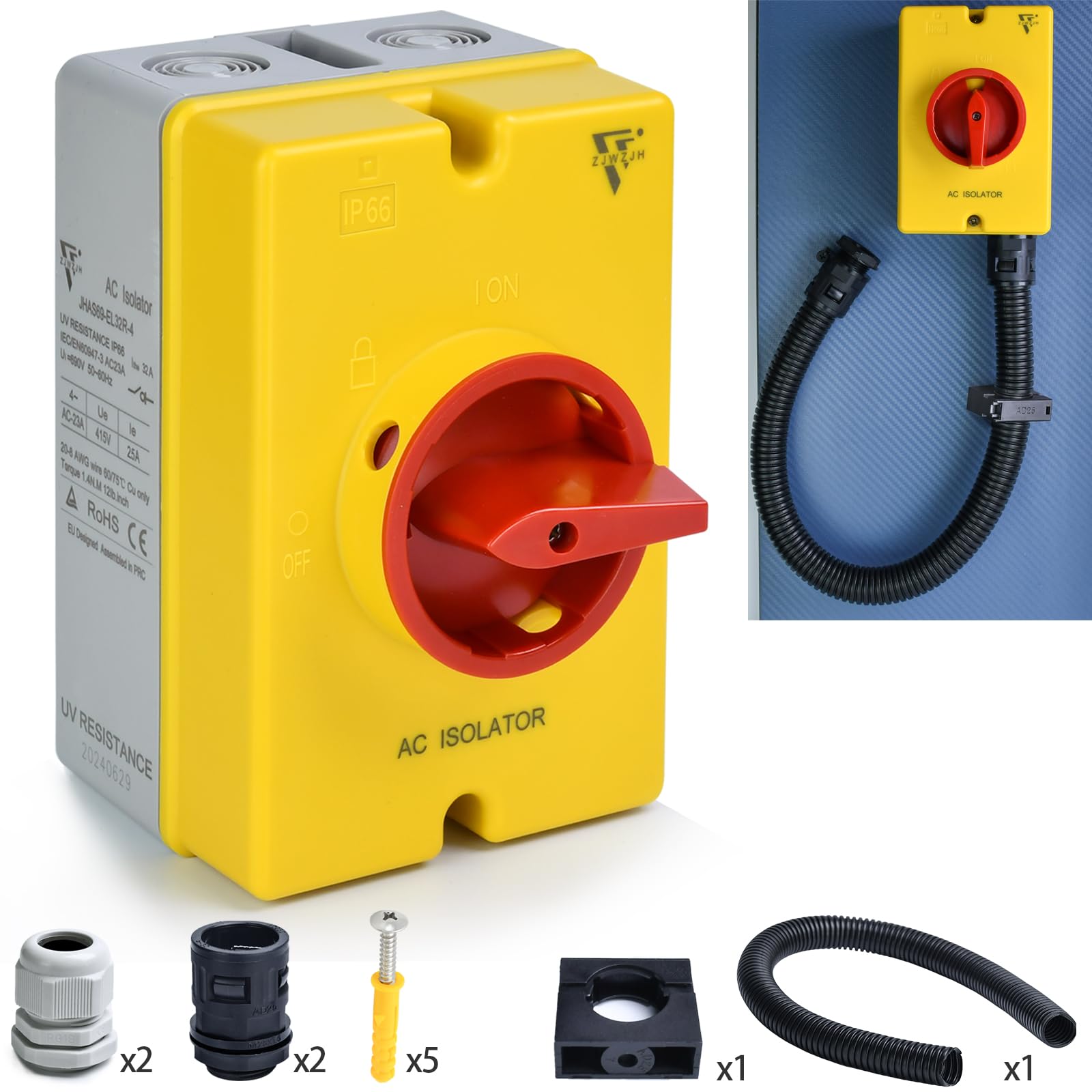 20Amp AC Disconnect Switch Box Outdoor, AC 690V Isolator Switch, 4