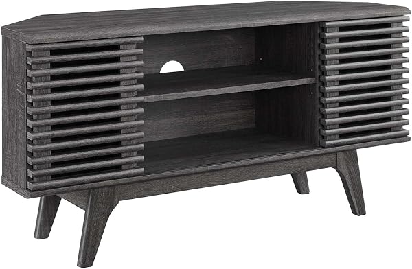 Modway Render Mid-Century Modern Low Profile 46 Corner Media TV Stand in Oak, 15 x 46 x 23
