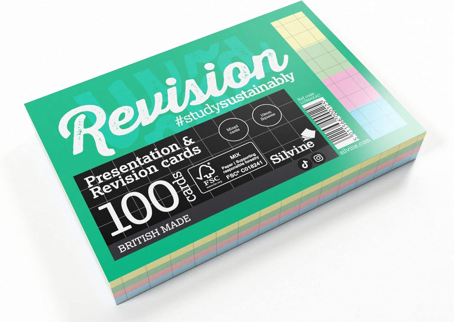 Luxpad Revision A6 Flash Cards - 10mm Squares (100 Cards) Assorted Colours
