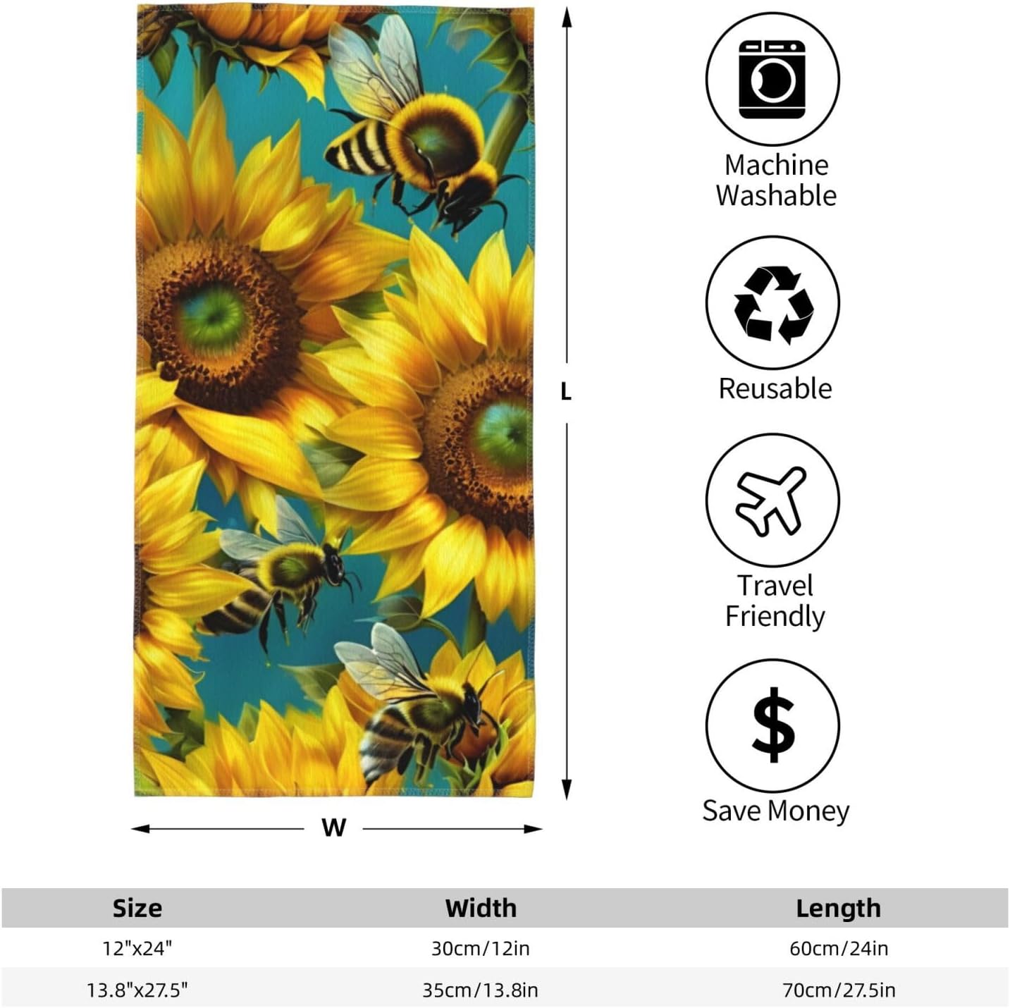 Sunflower Bees Print Hand Towels for Kitchen, Decorative Bathroom Towels Decor Farmhouse Cute for Men Women Gifts