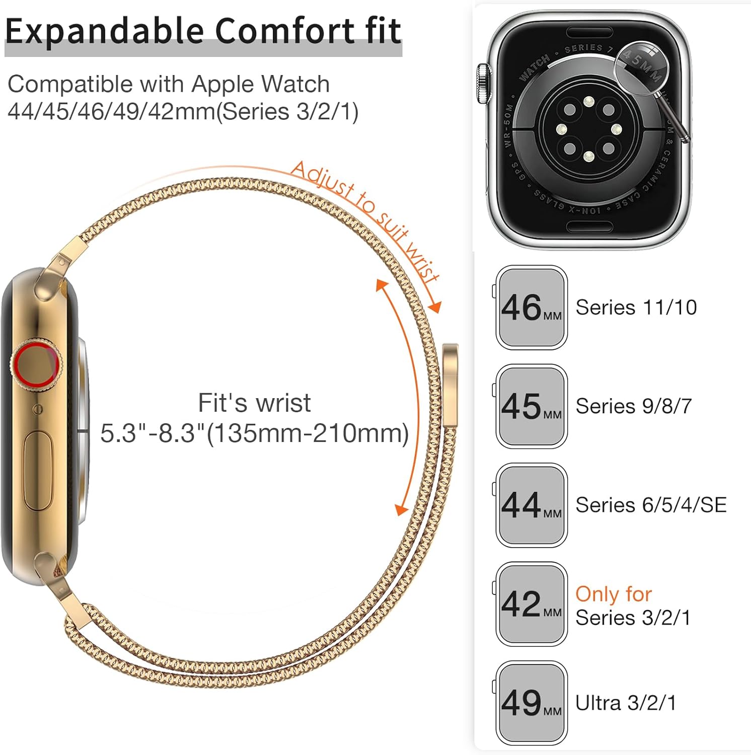 MARGE PLUS Slim Milanese Loop Compatible with Apple Watch Band for women 41mm 40mm 38mm 42mm 46mm 45mm 44mm, Stainless Steel Magnetic Mesh Strap work on iWatch Series 11 10 9 8 7 6 5 4 3 & SE 3 2 1 - Image 5