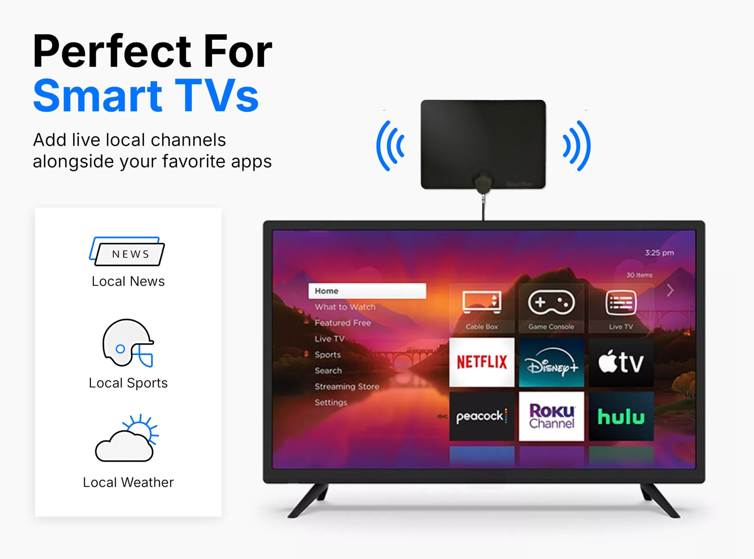 Channel Master FLATenna con Booster - Antenna TV per interni per Smart TV e canali locali, amplificatore di segnale regolabile con filtri LTE/FM, supporta TV 1080p, 4K e NextGen (ATSC 3.0)