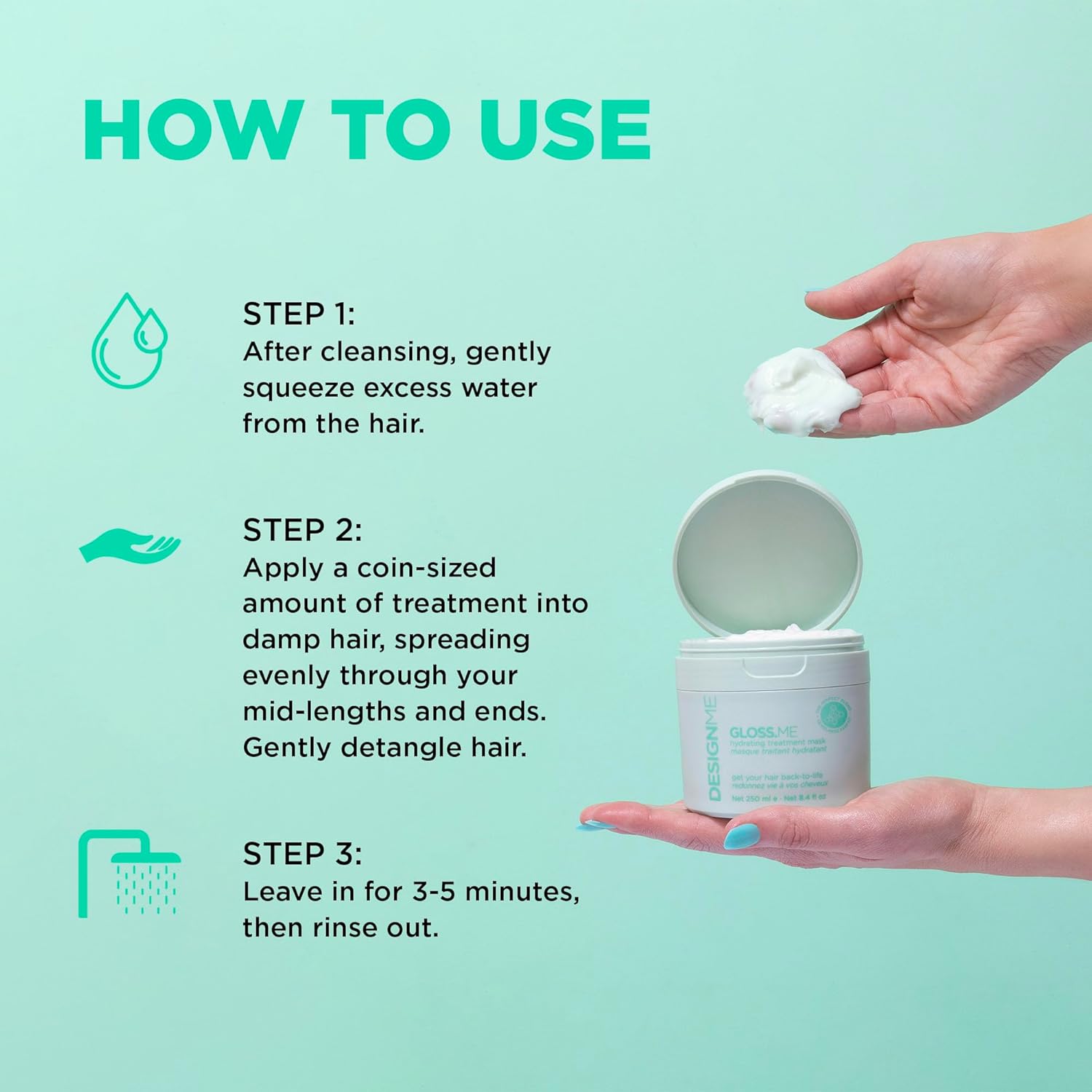 Design.Me GLOSS.ME Hydrating Treatment Mask | Deep Conditioning Hair Mask for All Hair Types | Made With Argan Oil for Frizz Control and Shine | Mask for Dry, Damaged & Frizzy Hair | Color Safe - Image 6