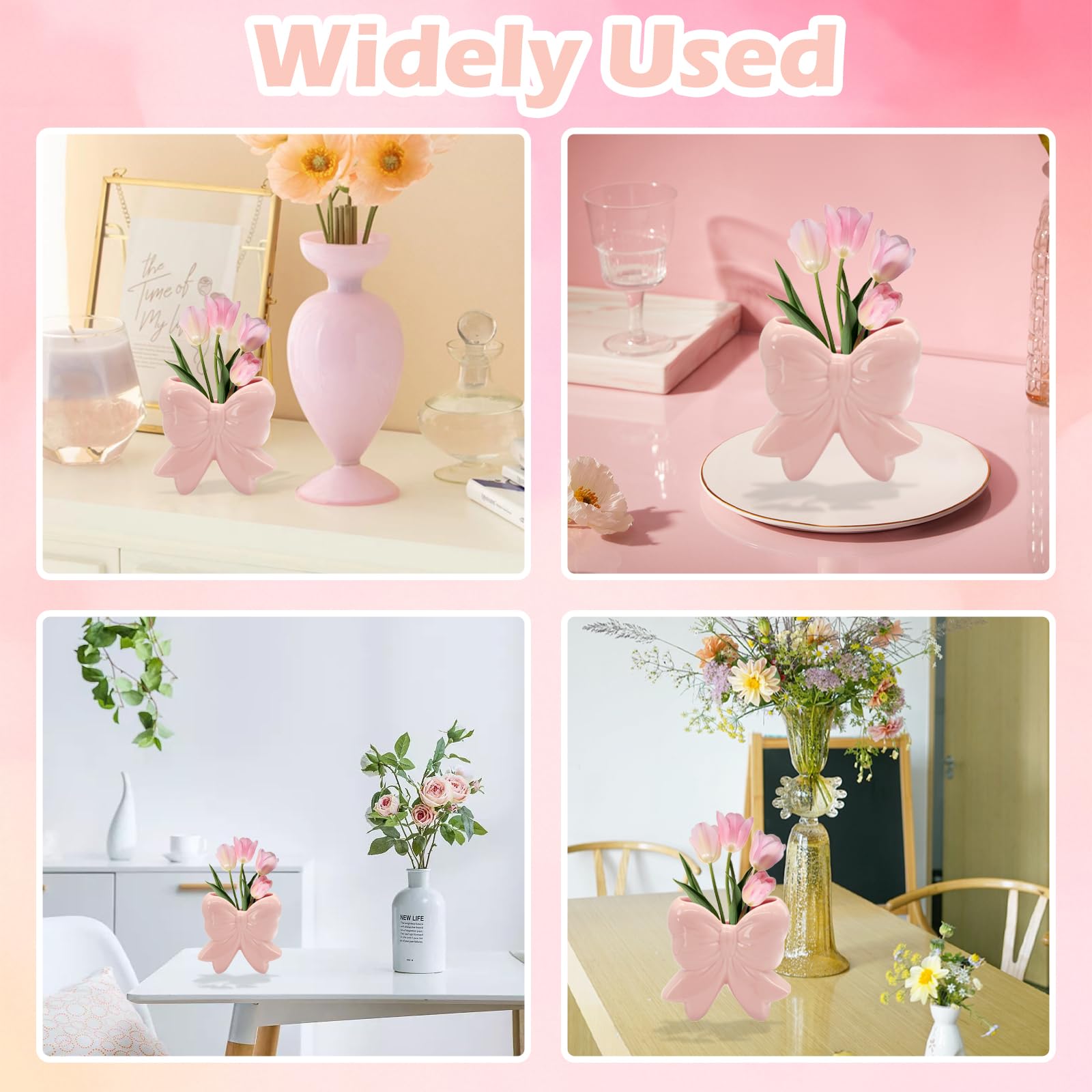 Coquette Vase Bow Portapenne in Ceramica Portapenne per Trucco, Design Contemporaneo Decorativo Donna Regali per Casa Ufficio Scaffale Tavolo Soggiorno Classico Rosa