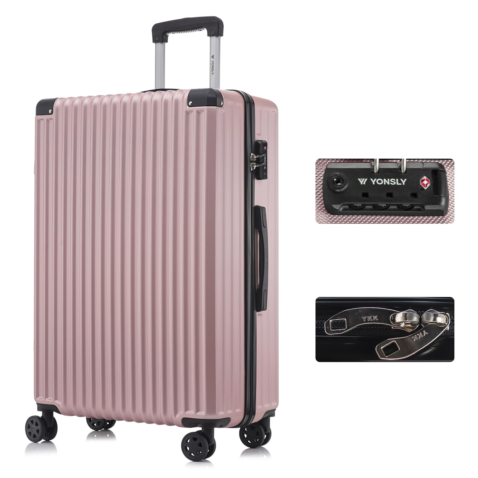 yonsly Koffer Suitcase, Trolley Reisekoffer, Rollkoffer Handgepäck mit 4 Rollen 360°, ABS Hartschalen, Sicherheitsschloss, Weicher Gummigriff, 210D-Futter